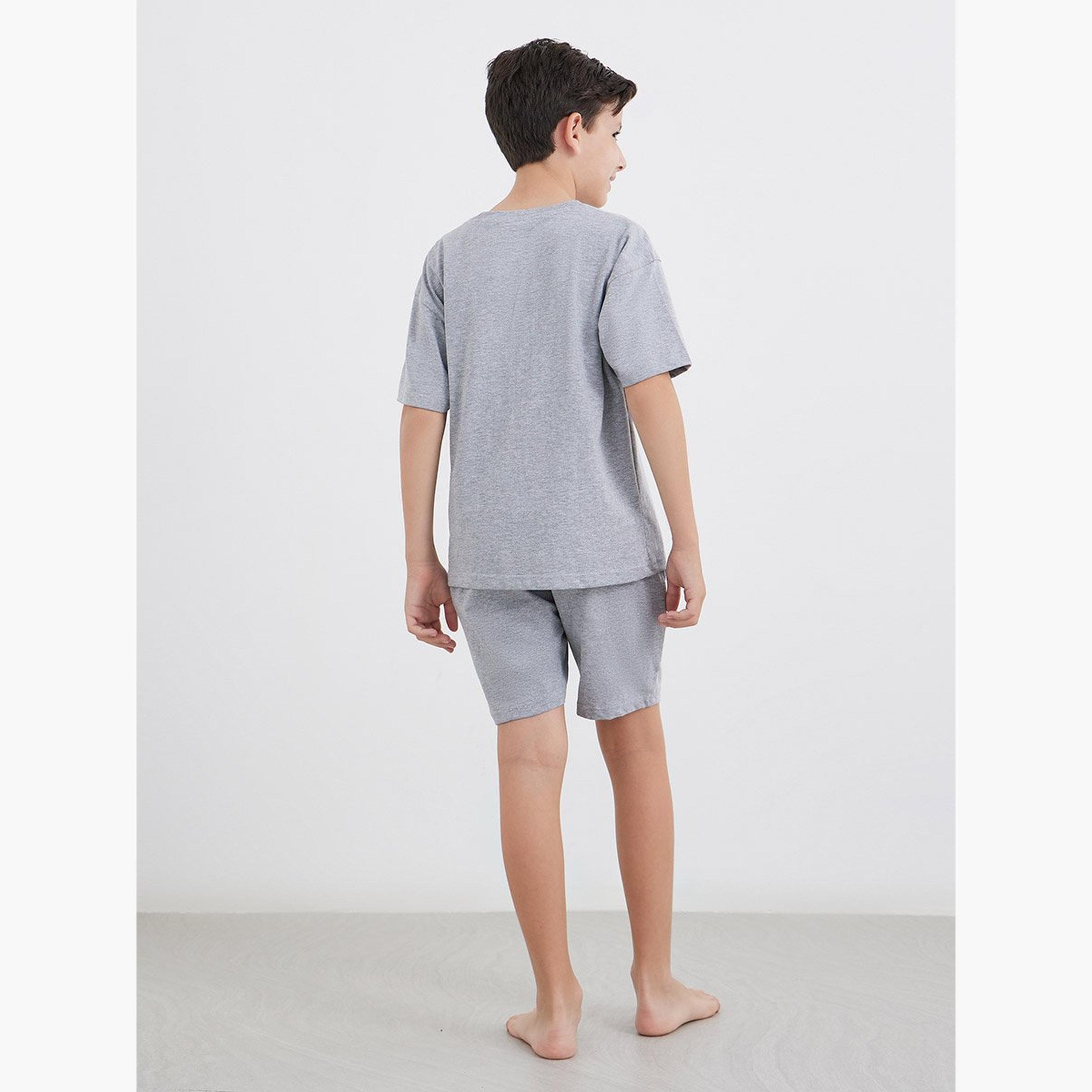Styli Graphic Print Cotton T-Shirt and Shorts Set-boys-clothing-nightwear-image-4