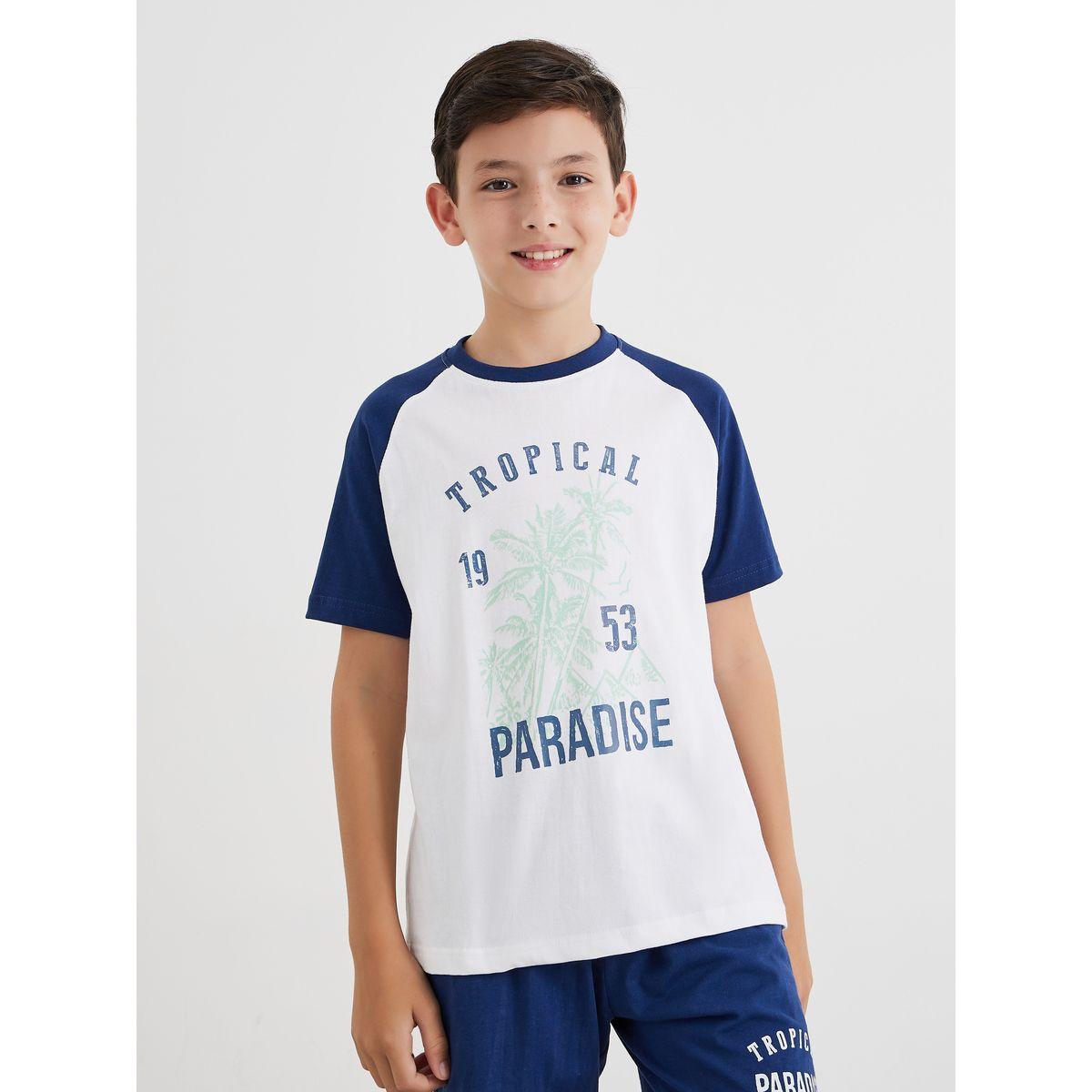 Styli Printed Raglan Sleeve T-Shirt and Shorts Set-boys-clothing-nightwear-image-2