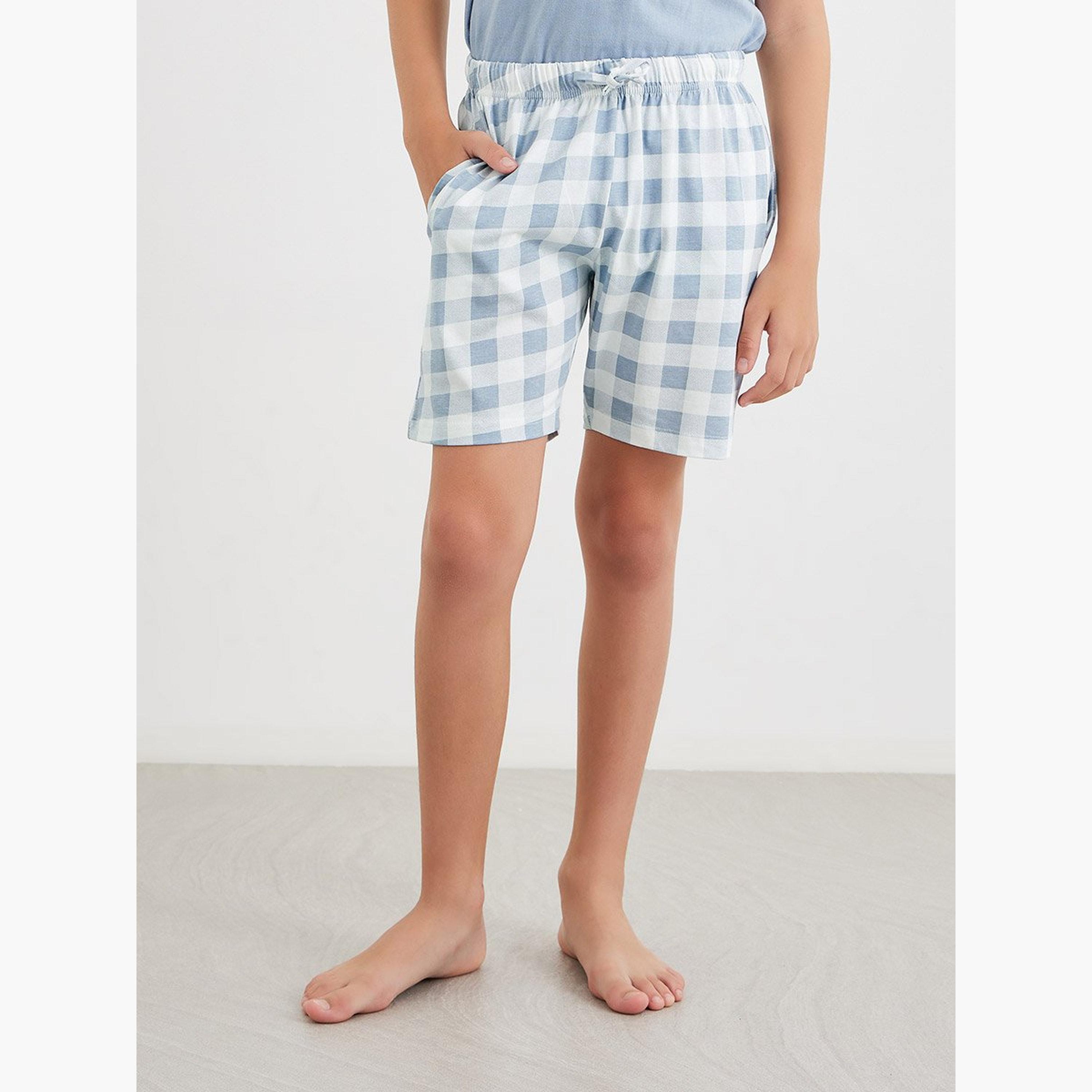 Styli NYC Print T-Shirt and Checked Shorts Set-boys-clothing-nightwear-image-4