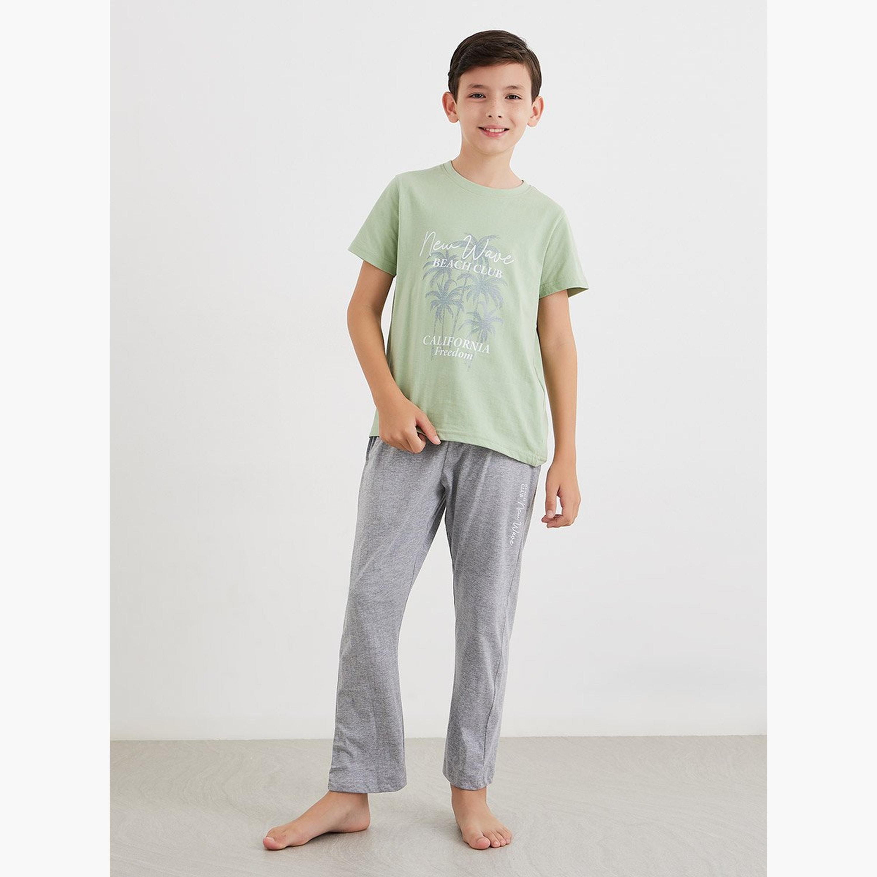 Styli Graphic Print Round Neck T-Shirt and Pyjama Set-boys-clothing-nightwear-image-1