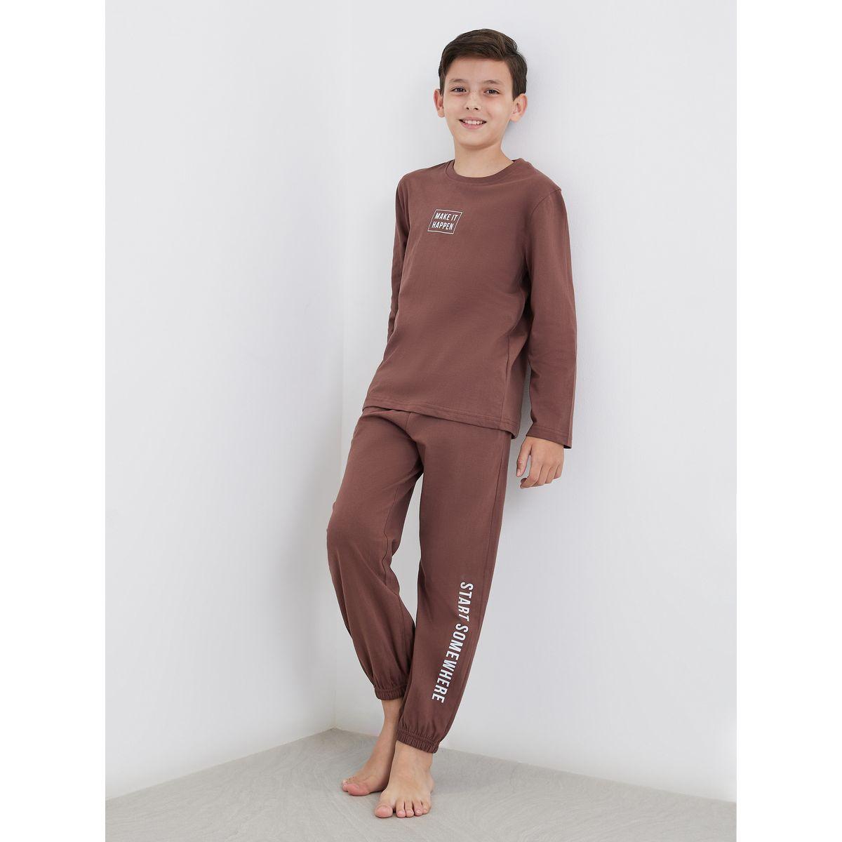 Styli Slogan Print Cotton T-Shirt and Cuffed Pyjama Set-boys-clothing-nightwear-image-1