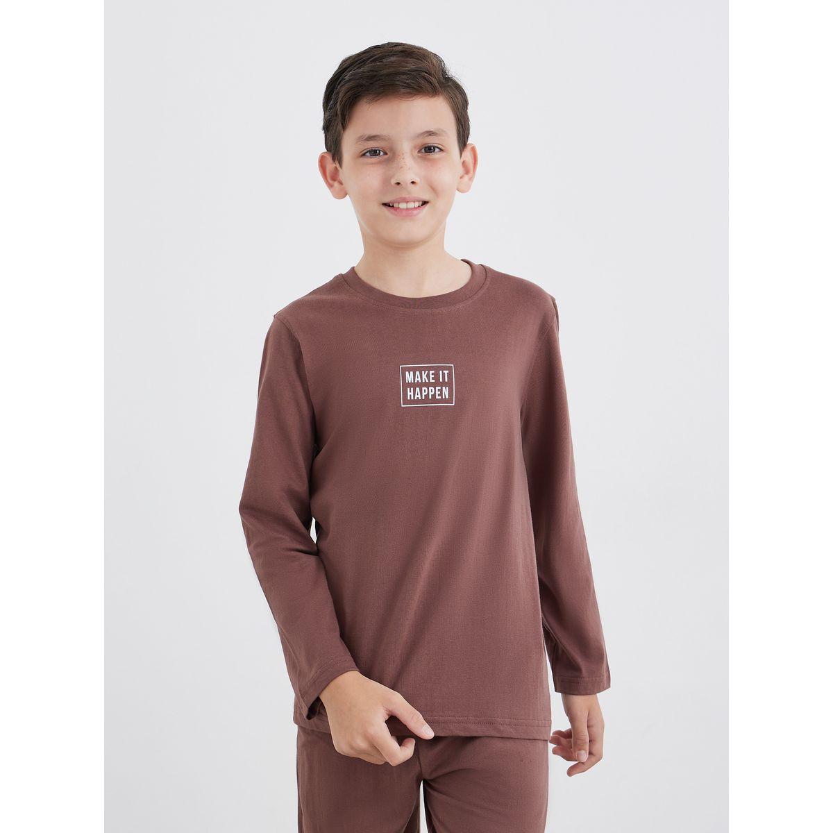 Styli Slogan Print Cotton T-Shirt and Cuffed Pyjama Set-boys-clothing-nightwear-image-2