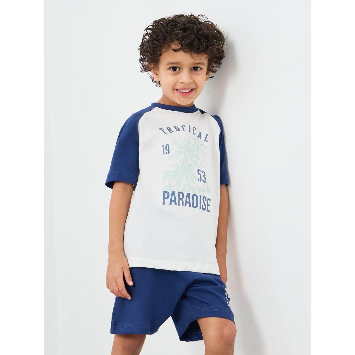 Styli Boys Slogan Print Short Sleeve T-Shirt and Shorts Set-boys-clothing-nightwear-image-3