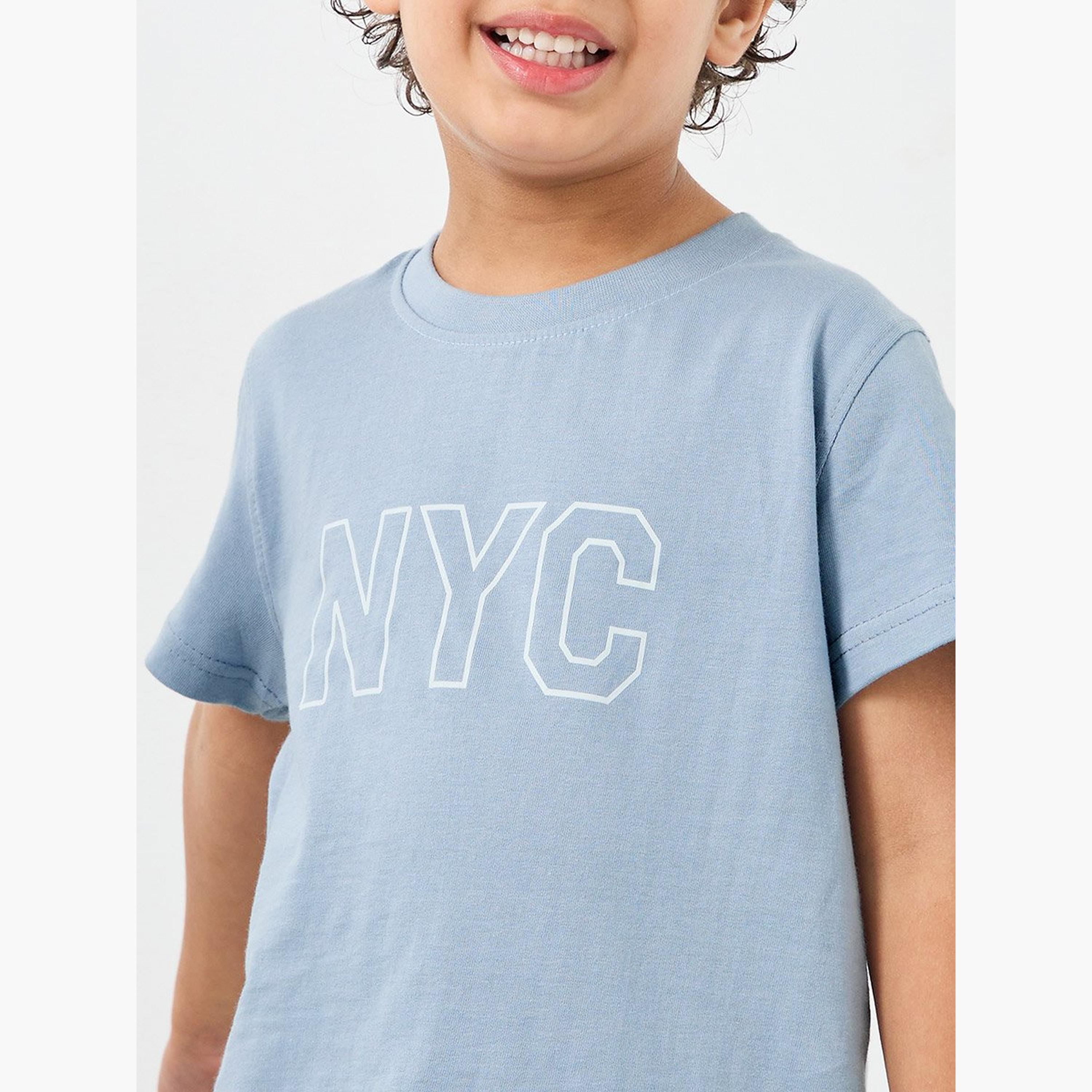 Styli NYC Print T-Shirt and Checked Shorts Set-boys-clothing-nightwear-image-3