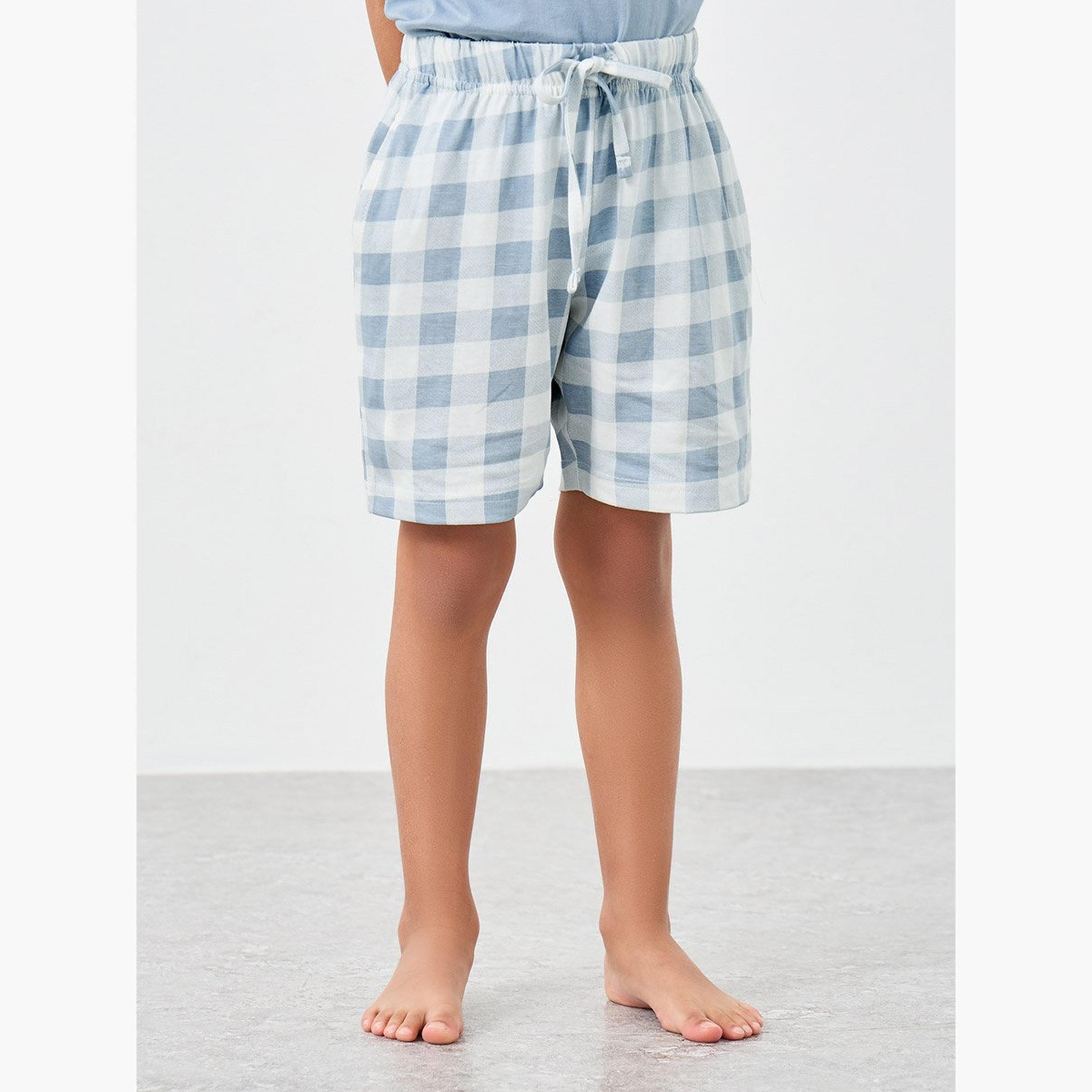 Styli NYC Print T-Shirt and Checked Shorts Set-boys-clothing-nightwear-image-4
