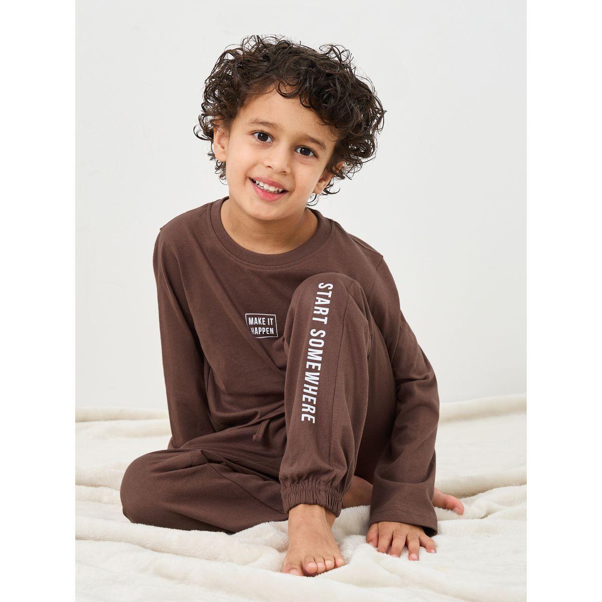 Styli Boys Slogan Print Long Sleeve T-Shirt and Pyjama Set-boys-clothing-nightwear-image-1