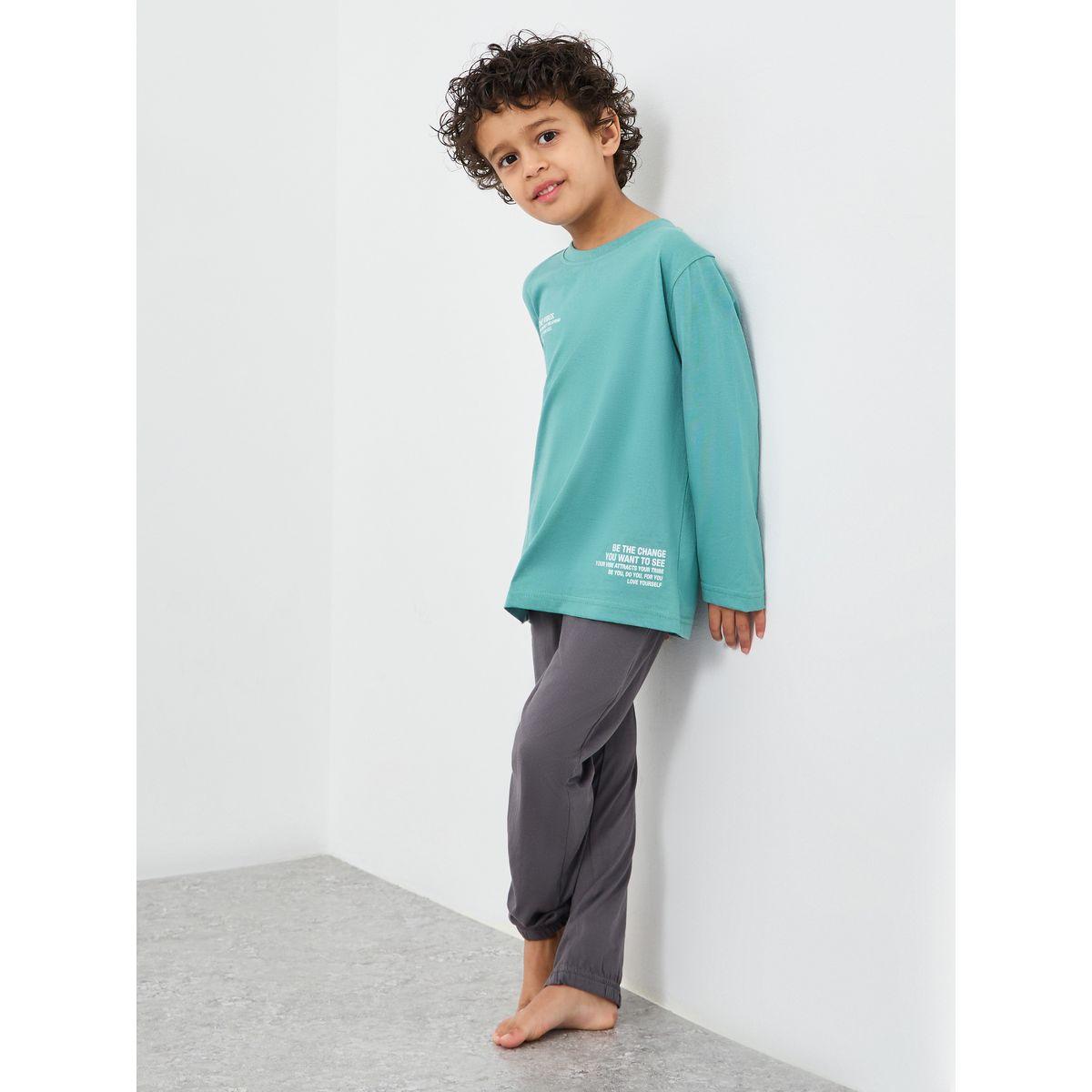 Styli Slogan Print Long Sleeves T-Shirt and Pyjama Set-boys-clothing-nightwear-image-1