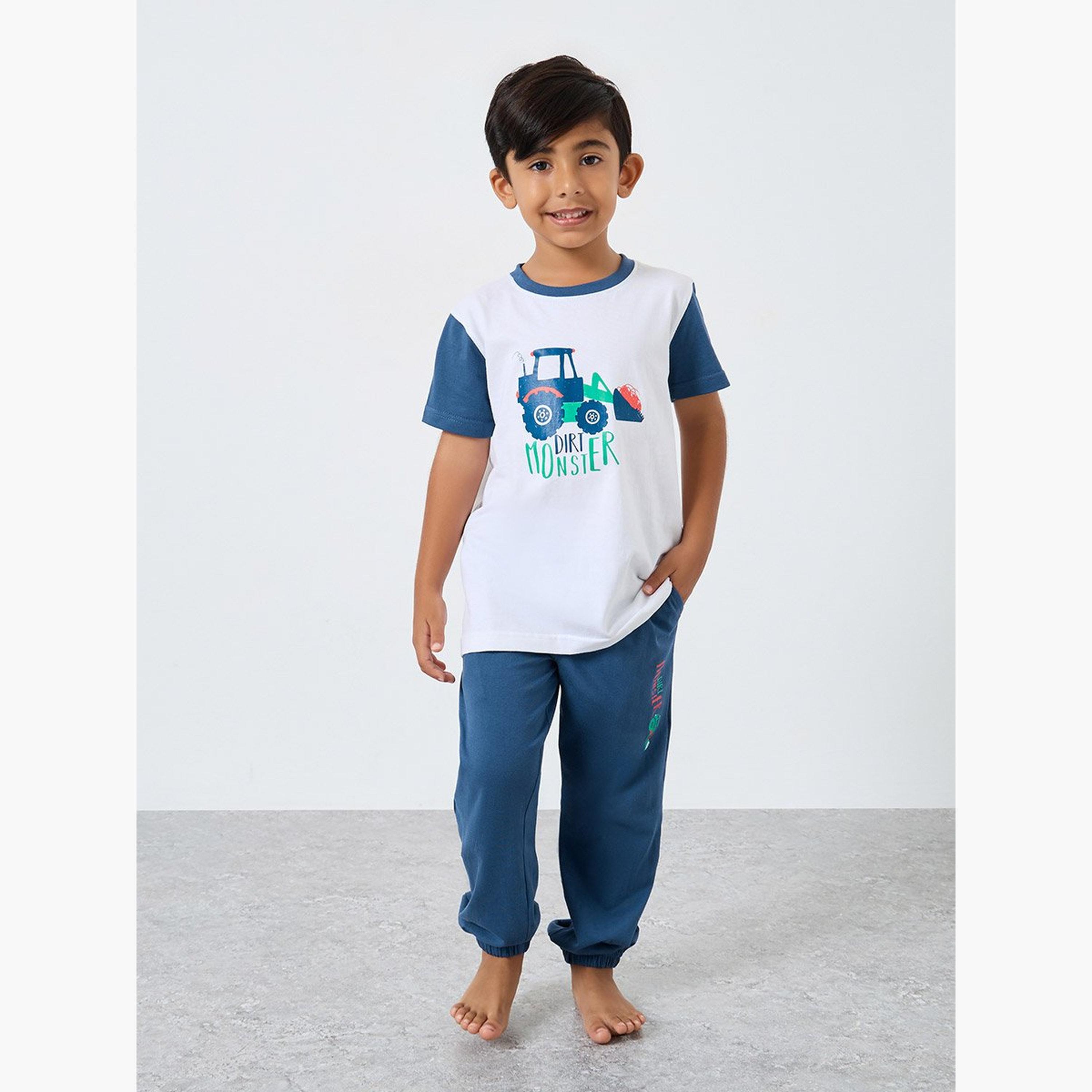 Styli Boys Graphic Print Short Sleeve T-Shirt and Pyjama Set-boys-clothing-nightwear-image-1
