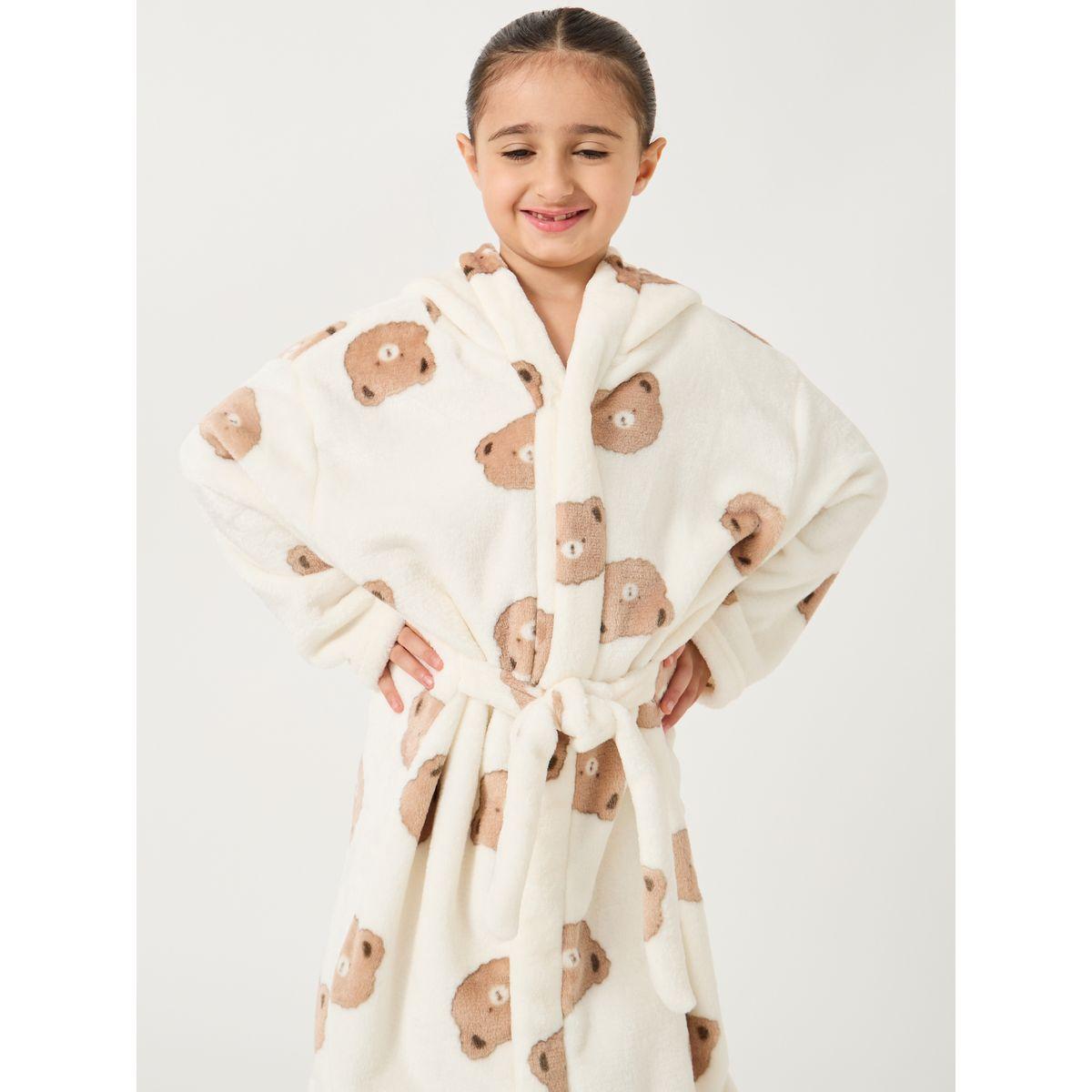 Styli Bear Printed Hooded Robe-girls-clothing-nightwear-image-2