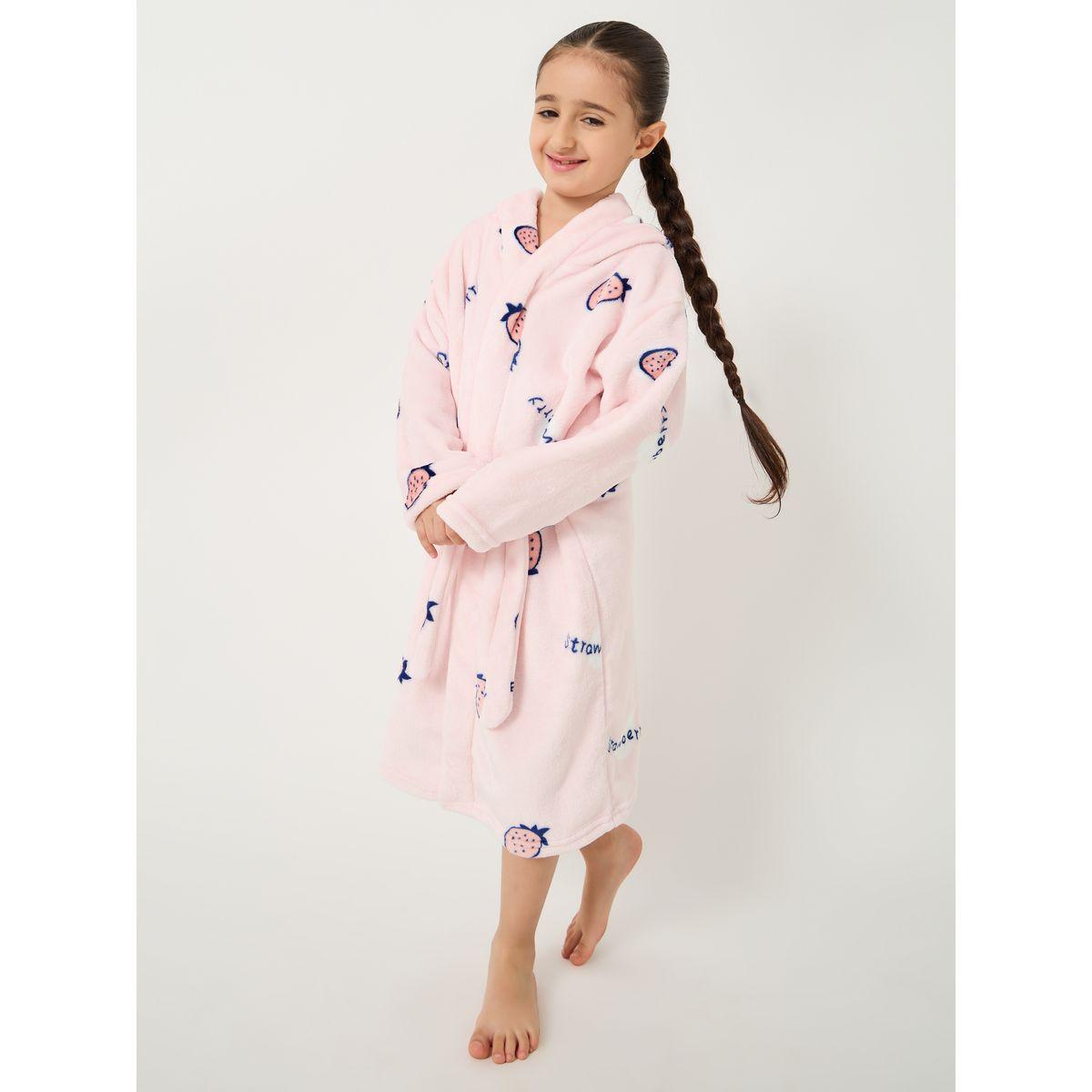روب مطبع بطبعة فراولة مع ياقة هودي-girls-clothing-nightwear-image-2