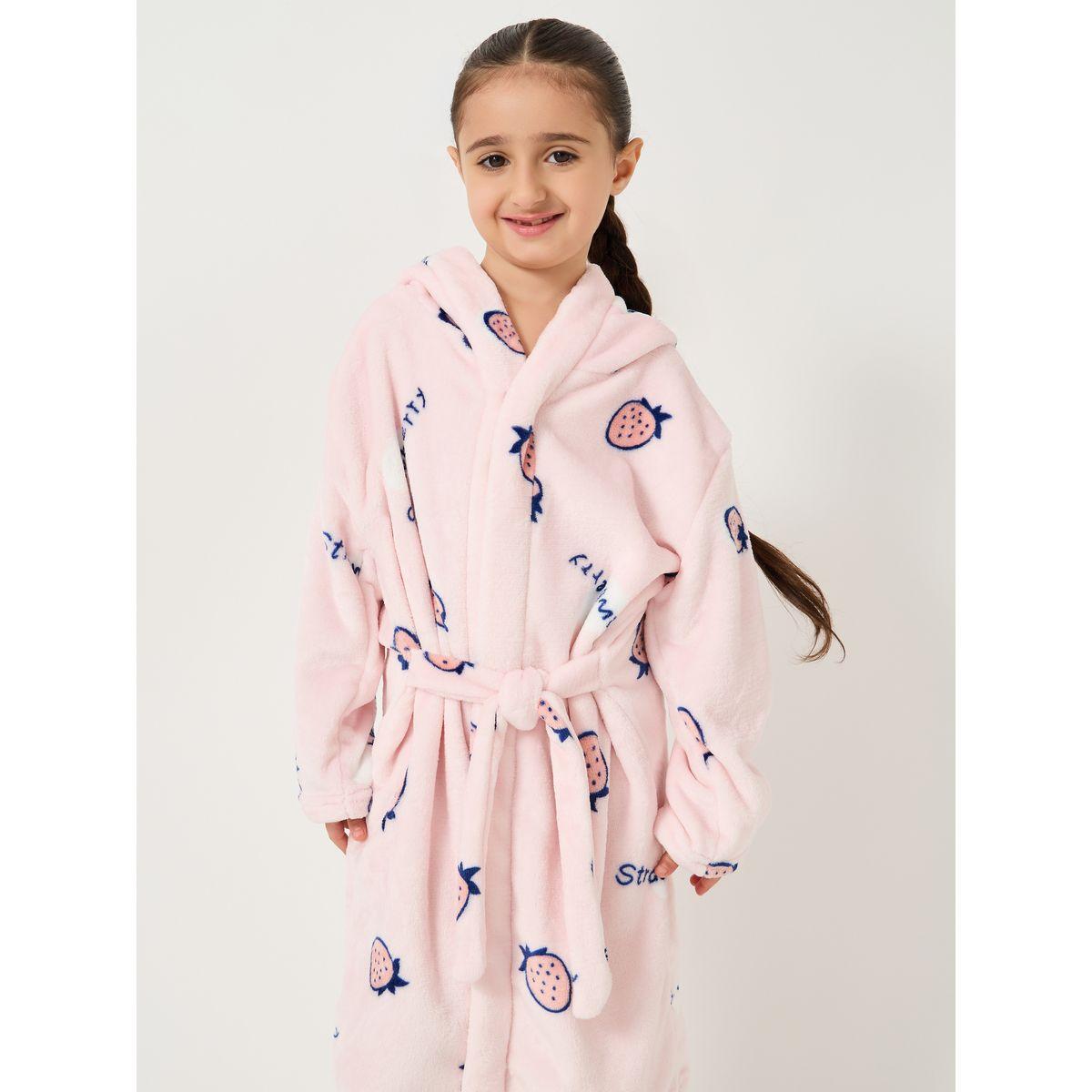 روب مطبع بطبعة فراولة مع ياقة هودي-girls-clothing-nightwear-image-3