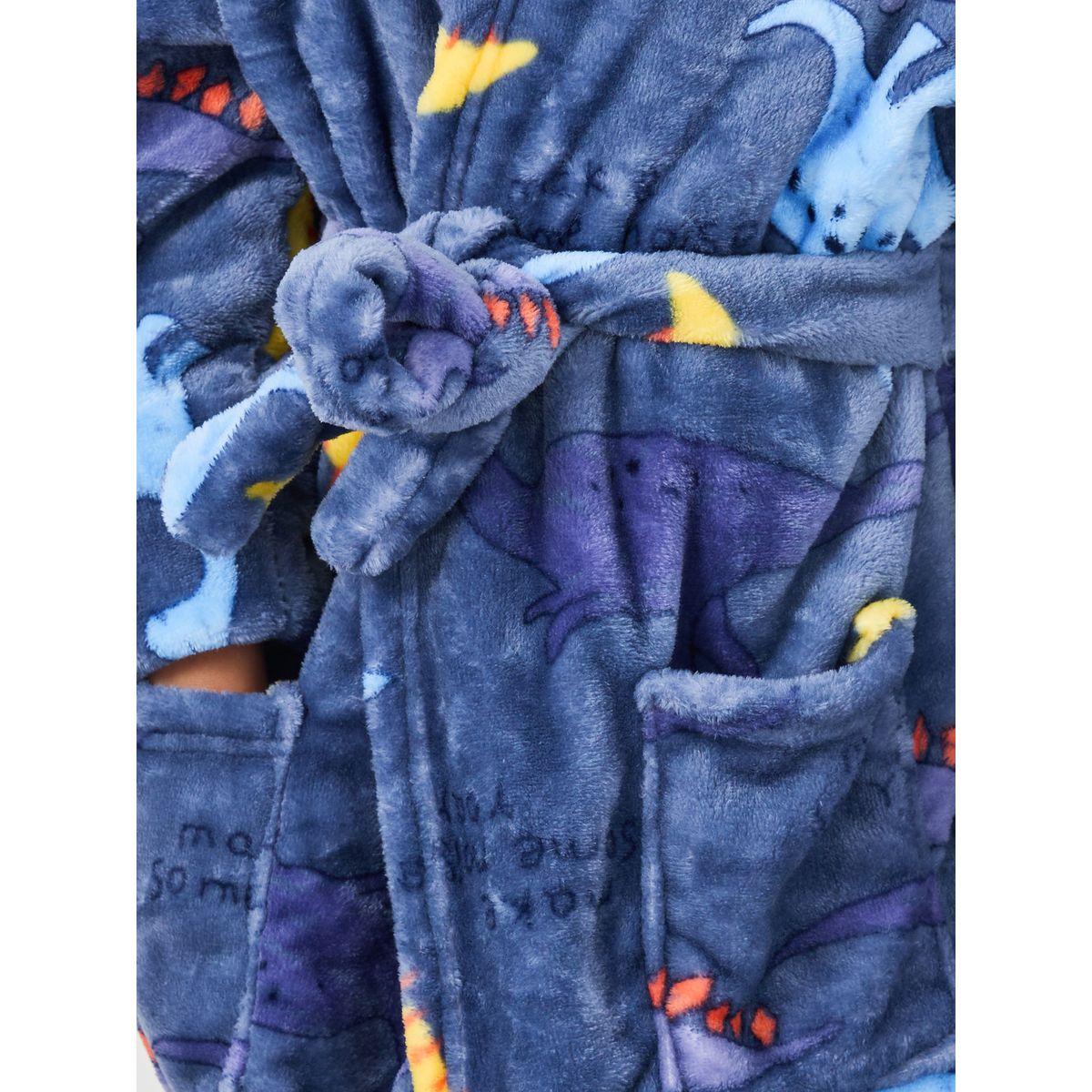 Styli Boys Dinosaur Print Hooded Bathrobe with Pockets-boys-clothing-nightwear-image-3