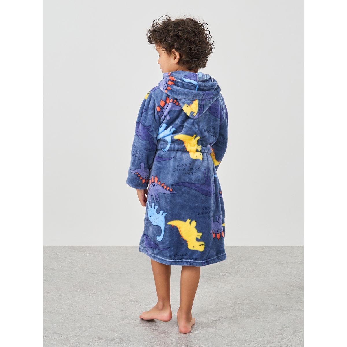 Styli Boys Dinosaur Print Hooded Bathrobe with Pockets-boys-clothing-nightwear-image-4