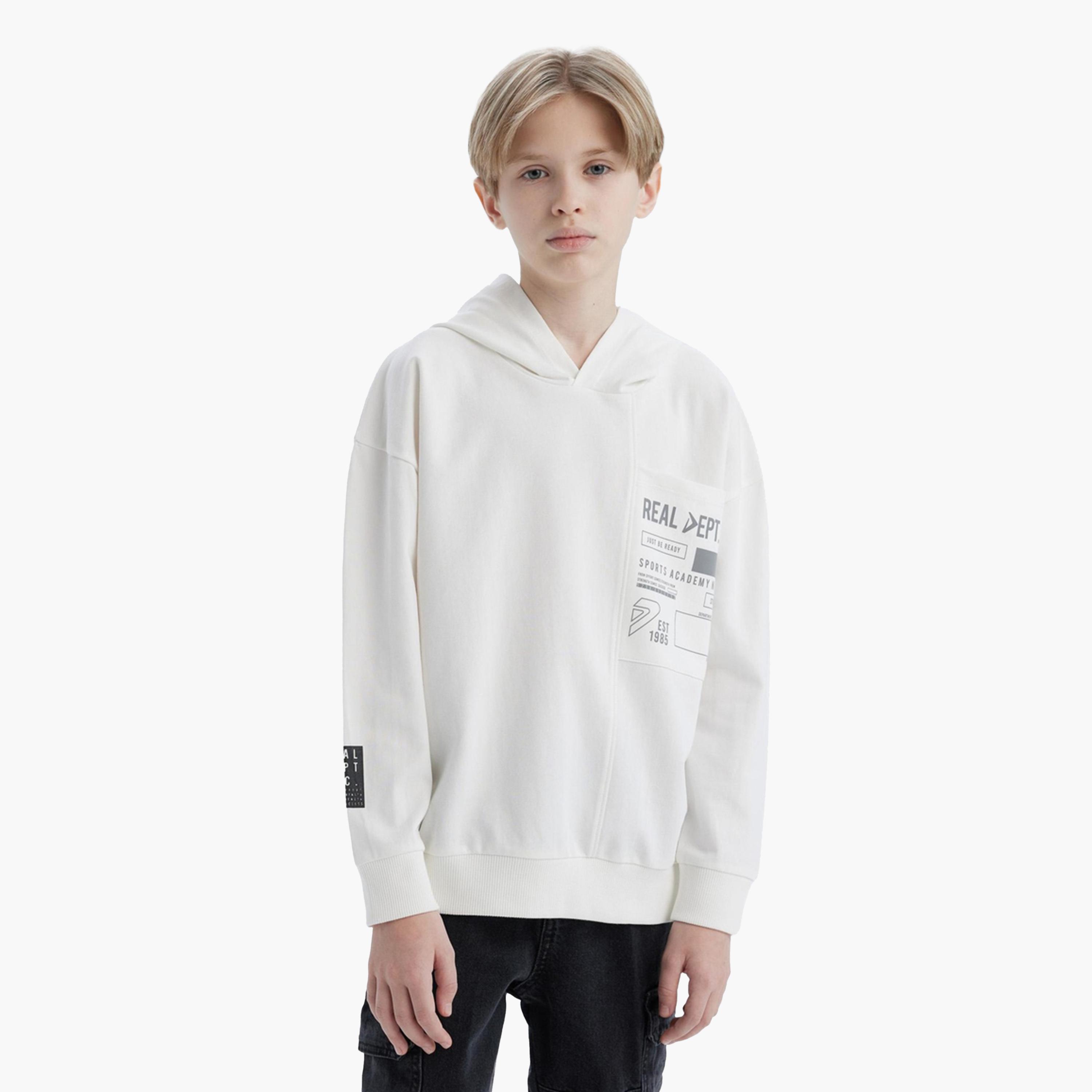 ديفاكتو × ستايلي-  هودي مطبوع للأطفال باللون الأبيض العاجي-boys-clothing-winterwear-sweatshirts-image-1