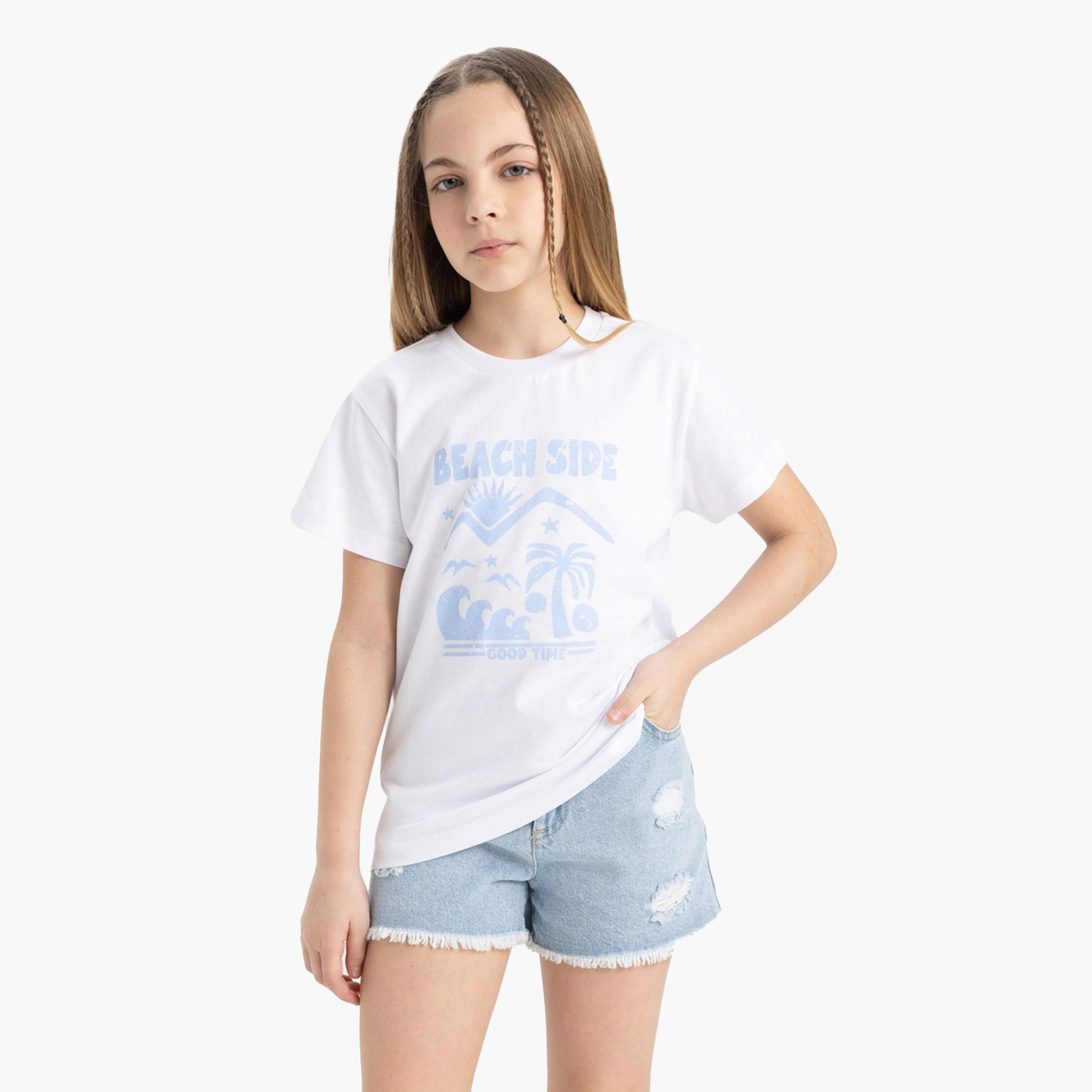 DeFacto X Styli Kids White Beachside Printed Short Sleeve T-Shirt-girls-clothing-tshirts-image-1