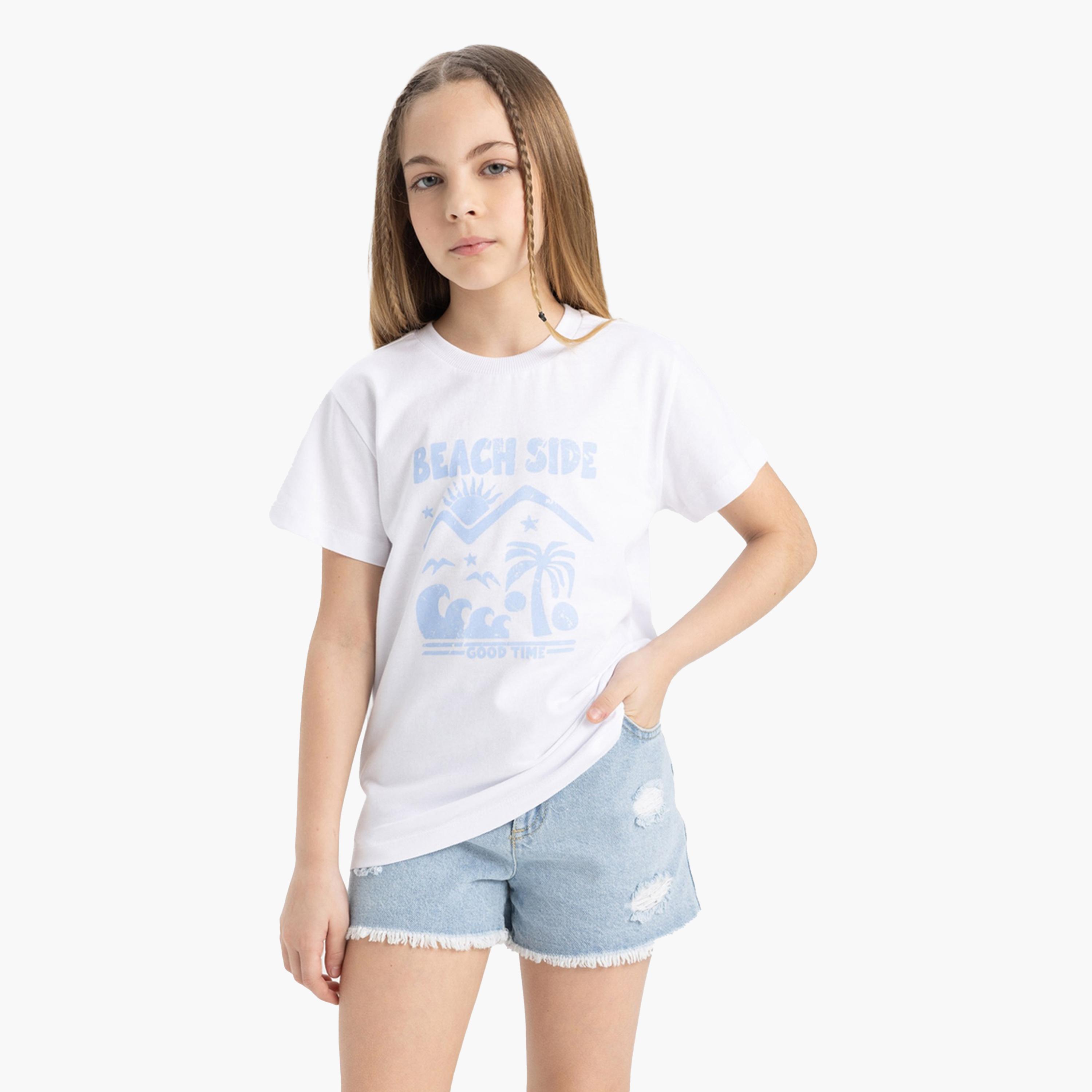 DeFacto X Styli Kids White Beachside Printed Short Sleeve T-Shirt-girls-clothing-tshirts-image-3