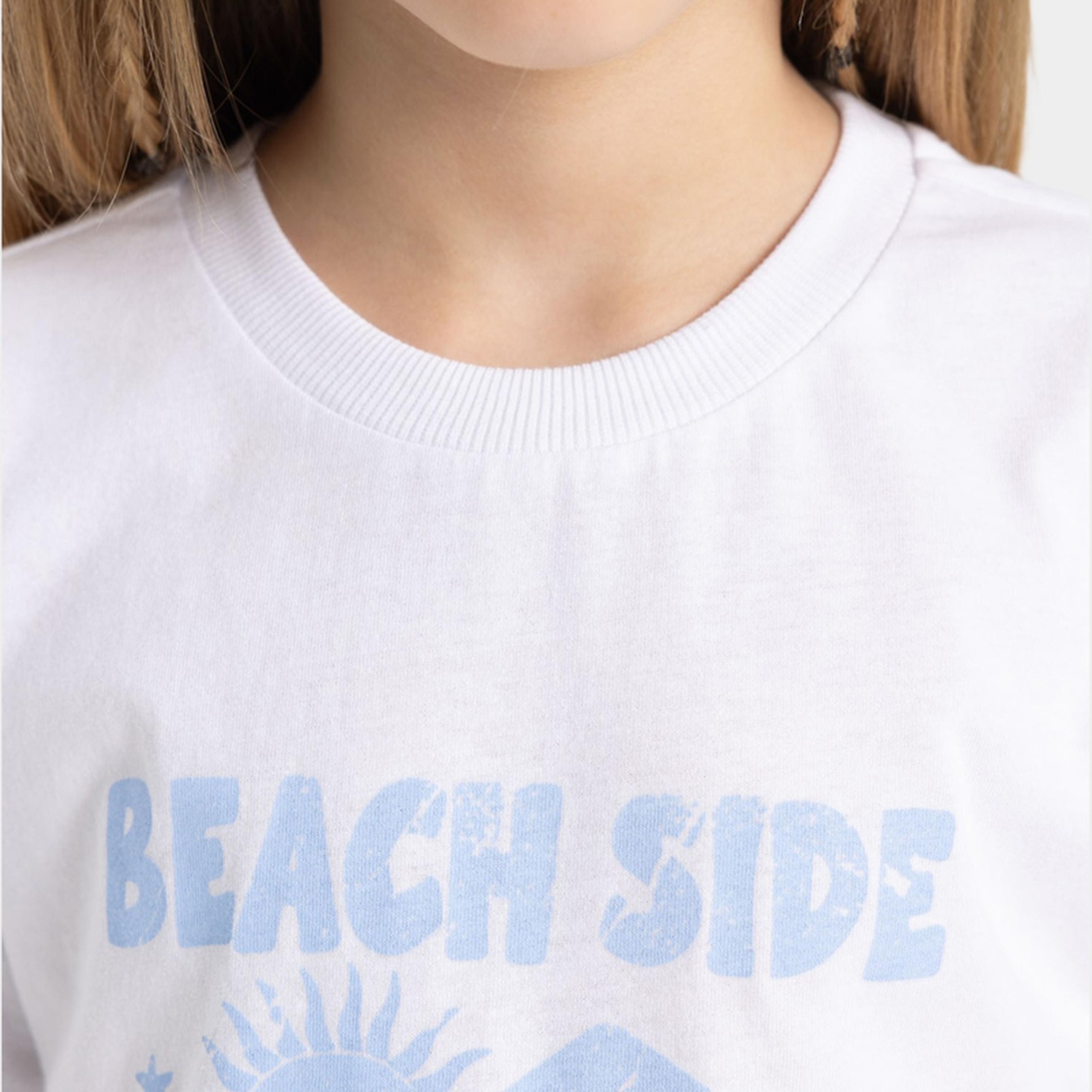 DeFacto X Styli Kids White Beachside Printed Short Sleeve T-Shirt-girls-clothing-tshirts-image-5