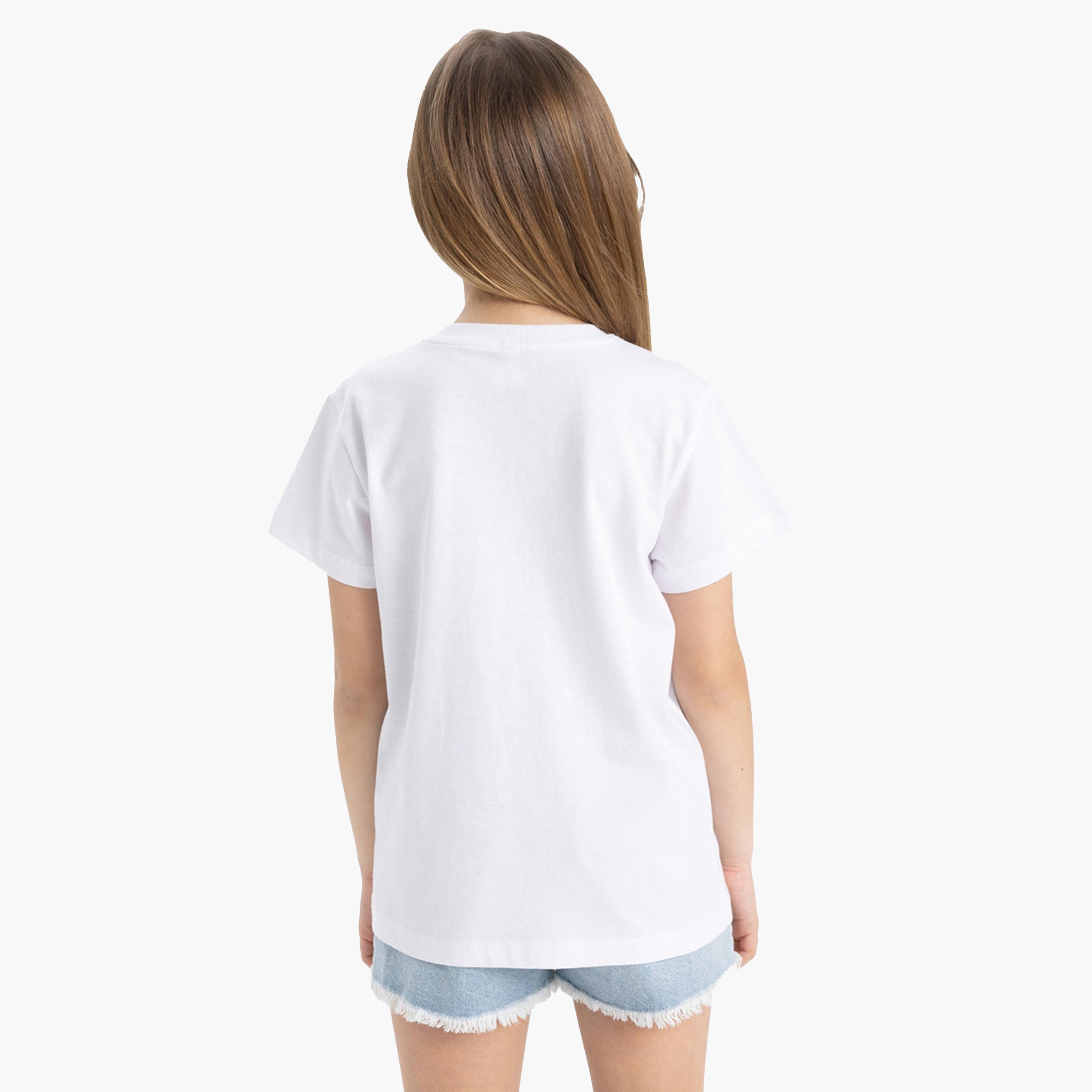 ديفاكتو × ستايلي-  تي شيرت أبيض بأكمام قصيرة مطبوع عليه صورة شاطئ للأطفال-girls-clothing-tshirts-image-6
