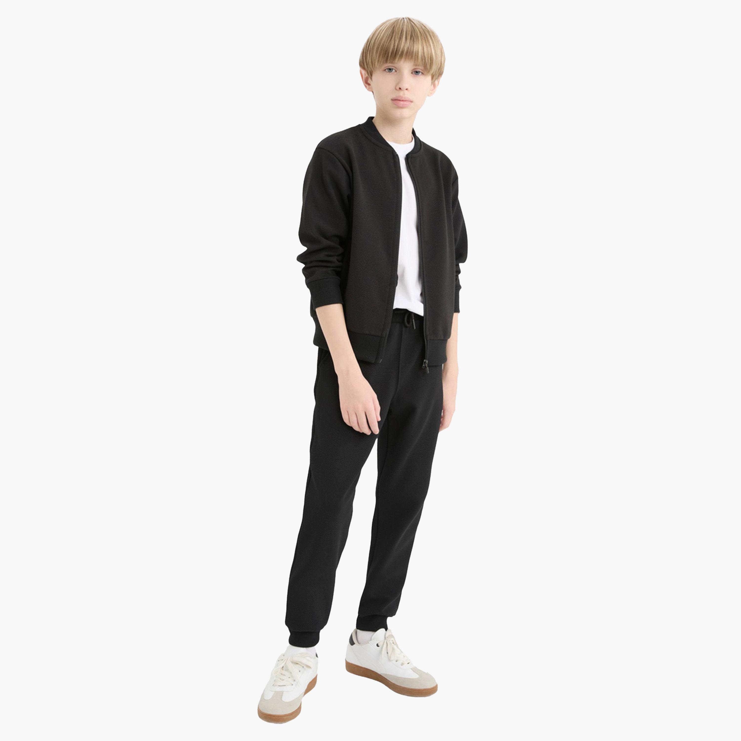 DeFacto X Styli Kids Black Ribbed Regular Fit Sweatpants-boys-clothing-bottoms-joggersandtrackpants-image-4