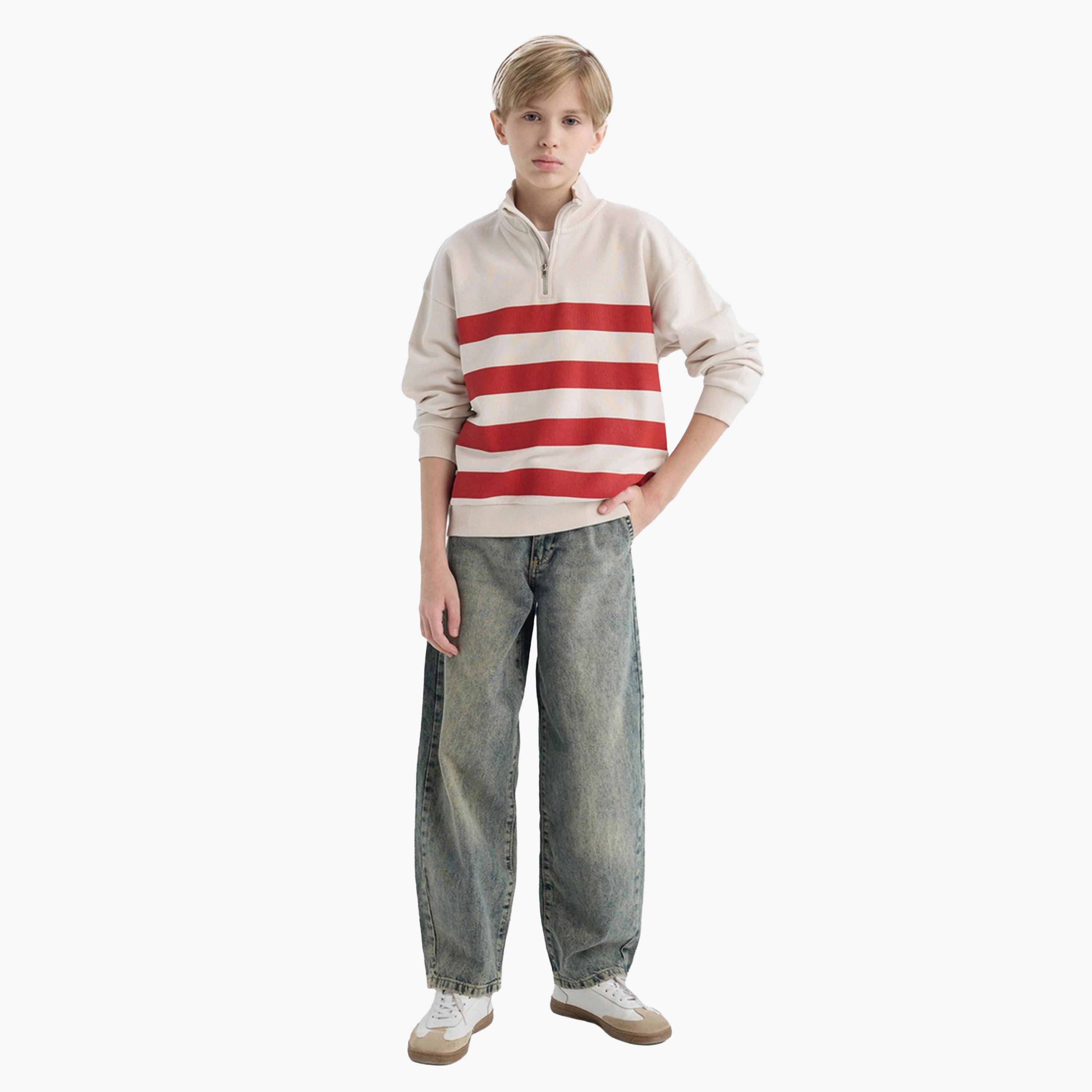 ديفاكتو × ستايلي-  سويت شيرت مخطط للأطفال بقصة عادية-boys-clothing-sweatshirts-image-1