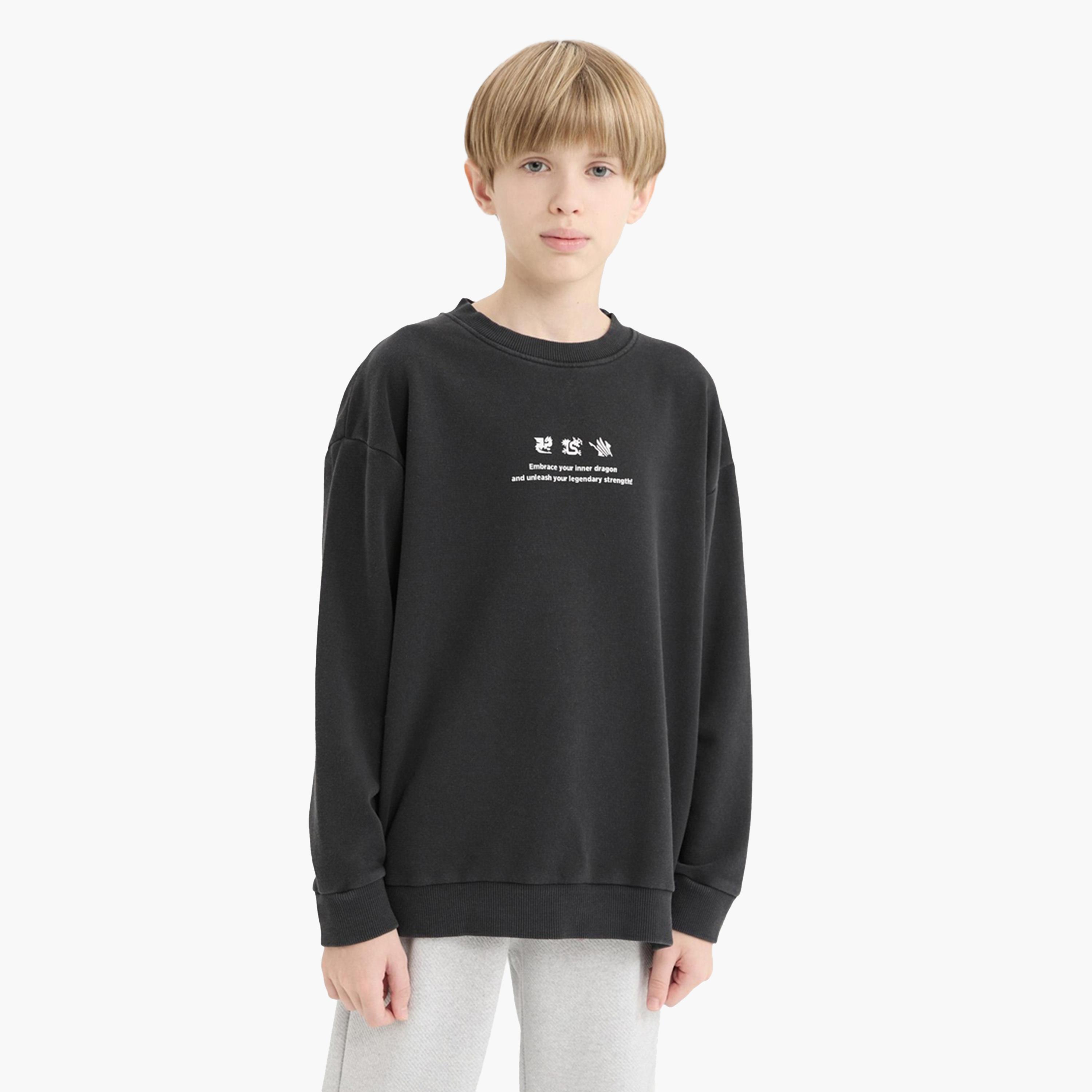 DeFacto X Styli Boy Oversize Fit Back Printed Washed Faded Effect Sweatshirt-boys-clothing-sweatshirts-image-1