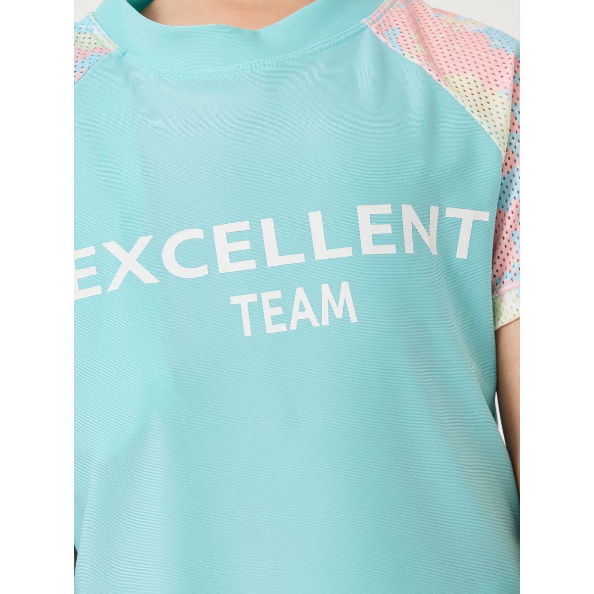 Styli Typography Print Short Sleeve Swimsuit with Cap-sports-gear-gym-image-3
