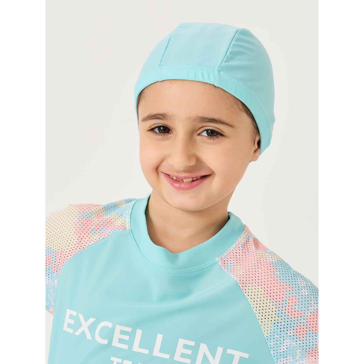 Styli Typography Print Short Sleeve Swimsuit with Cap-sports-gear-gym-image-4