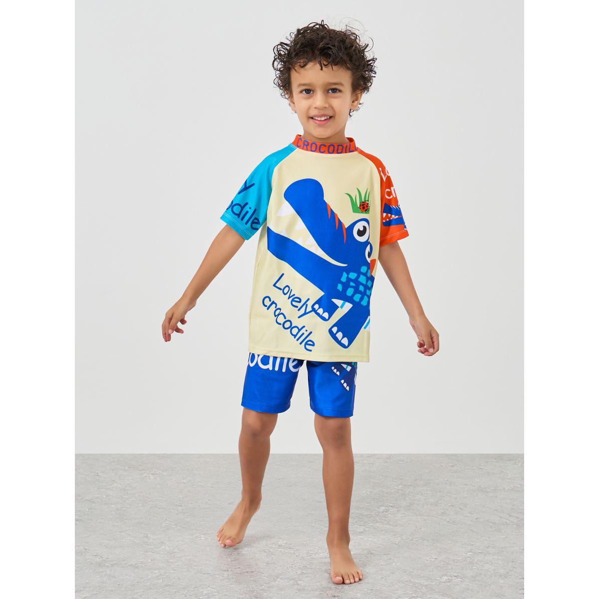 Styli Boys Graphic Print Raglan Sleeve T-Shirt and Shorts Swimsuit-sports-boys-clothing-tops-image-1