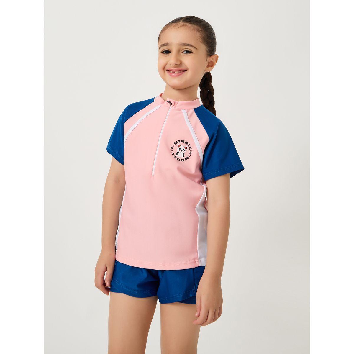 بدلة سادة بنمط كتل الالوان وياقة عالية-sports-girls-clothing-tops-image-3