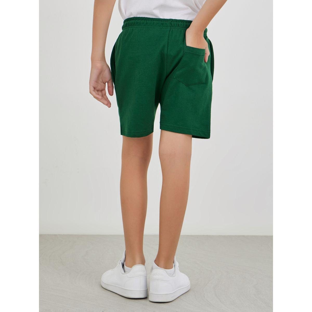 Styli Boys Green Solid Drawstring Waist Shorts with Back Pocket-boys-clothing-schoolwear-bottoms-shorts-image-4