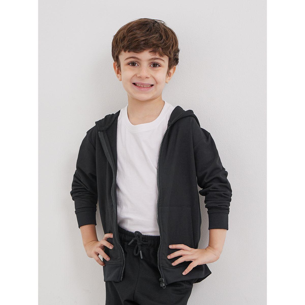 Styli Black Cotton Full Zip Hoodie with Pocket-boys-clothing-jacketsandcoats-image-1