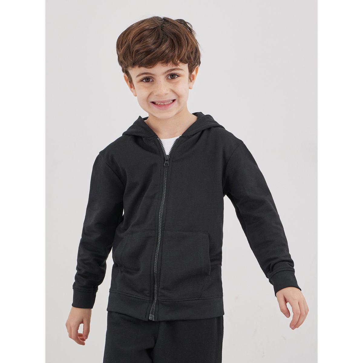 Styli Black Cotton Full Zip Hoodie with Pocket-boys-clothing-jacketsandcoats-image-2