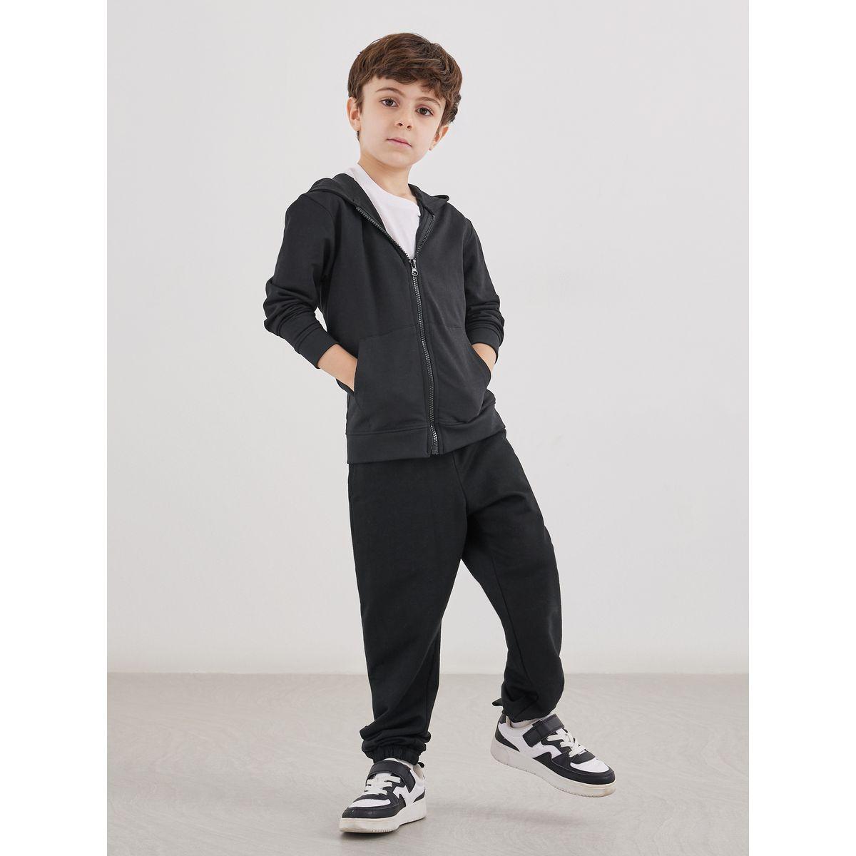 Styli Black Cotton Full Zip Hoodie with Pocket-boys-clothing-jacketsandcoats-image-3
