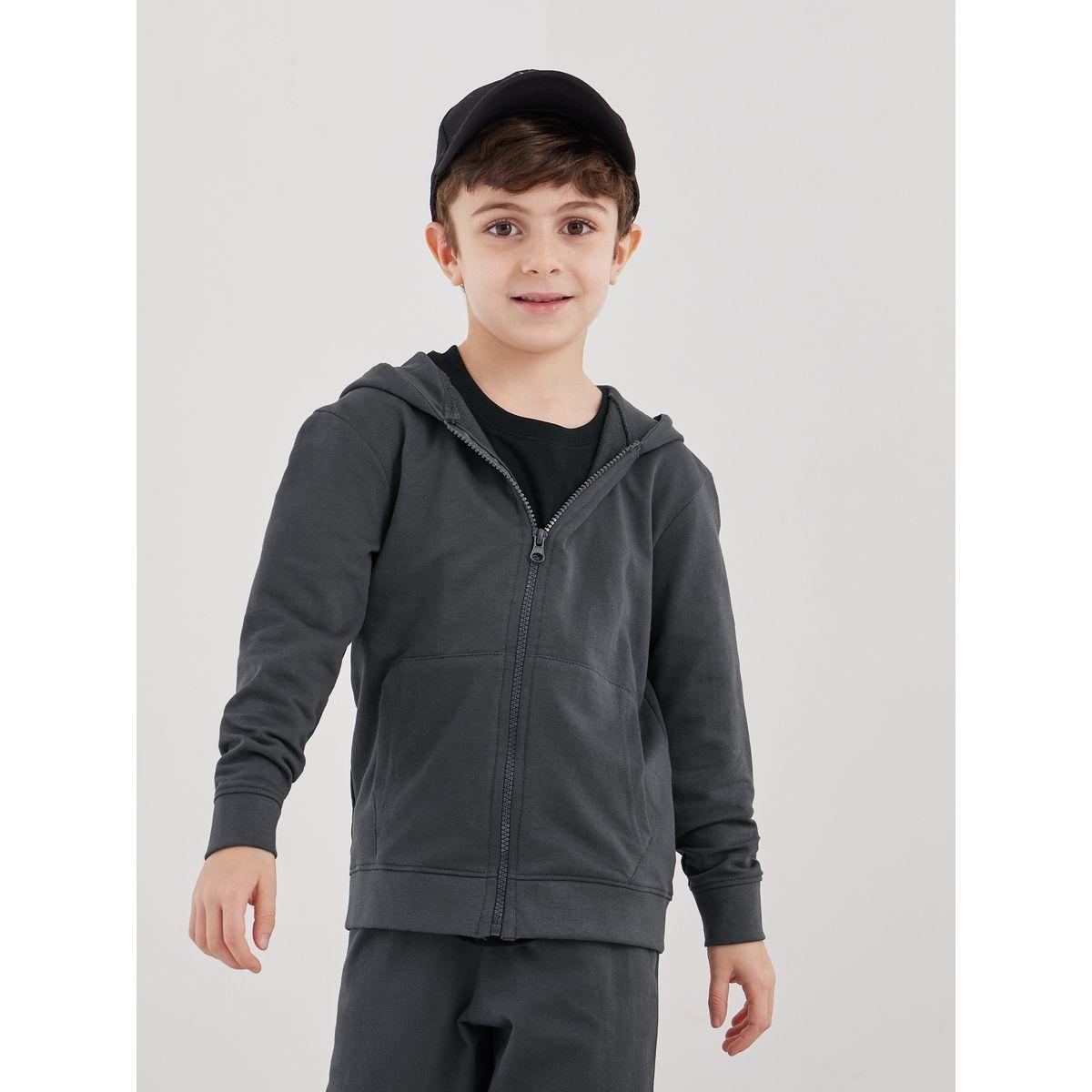 Styli Charcoal Cotton Full Zip Hoodie with Pocket-boys-clothing-jacketsandcoats-image-1