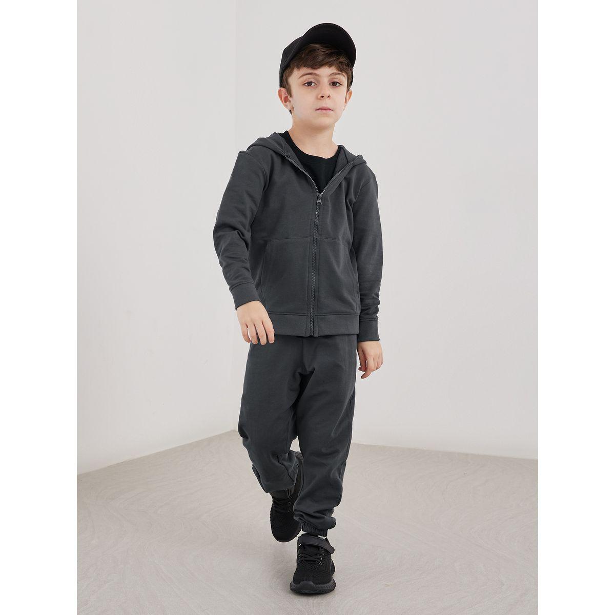 Styli Charcoal Cotton Full Zip Hoodie with Pocket-boys-clothing-jacketsandcoats-image-3