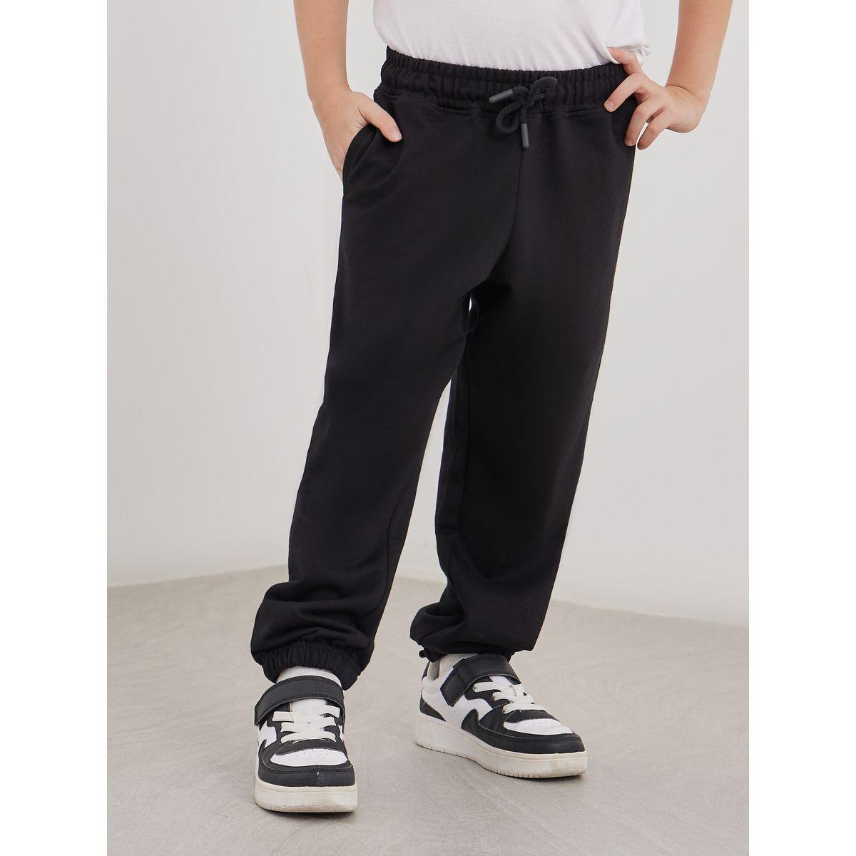 Styli Black Cotton Cuffed Joggers with Pockets-boys-clothing-schoolwear-bottoms-joggers-image-1