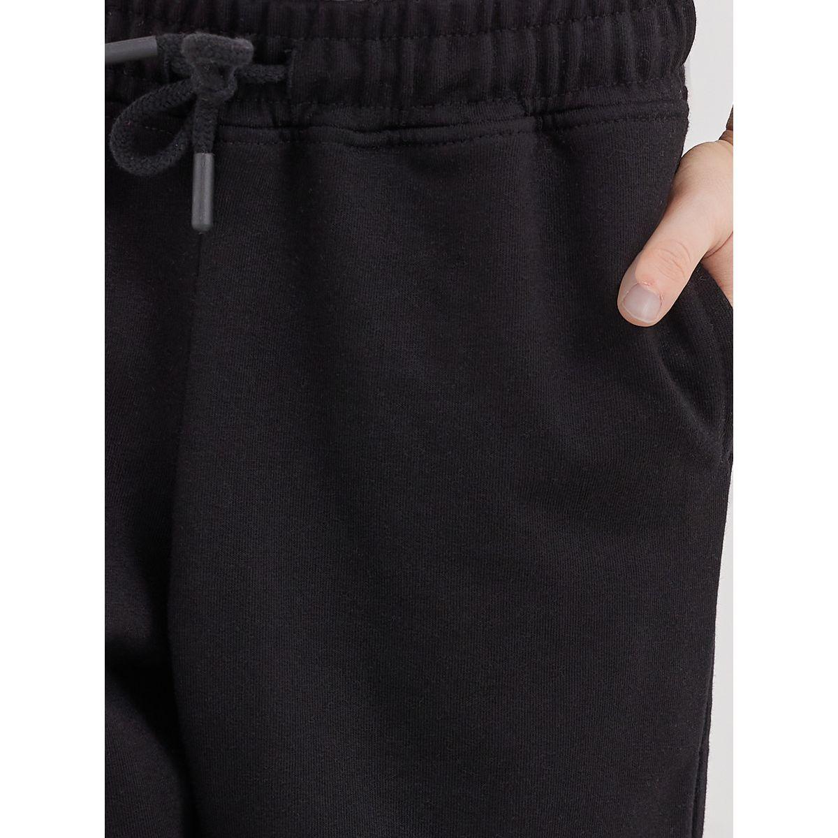 Styli Black Cotton Cuffed Joggers with Pockets-boys-clothing-schoolwear-bottoms-joggers-image-3