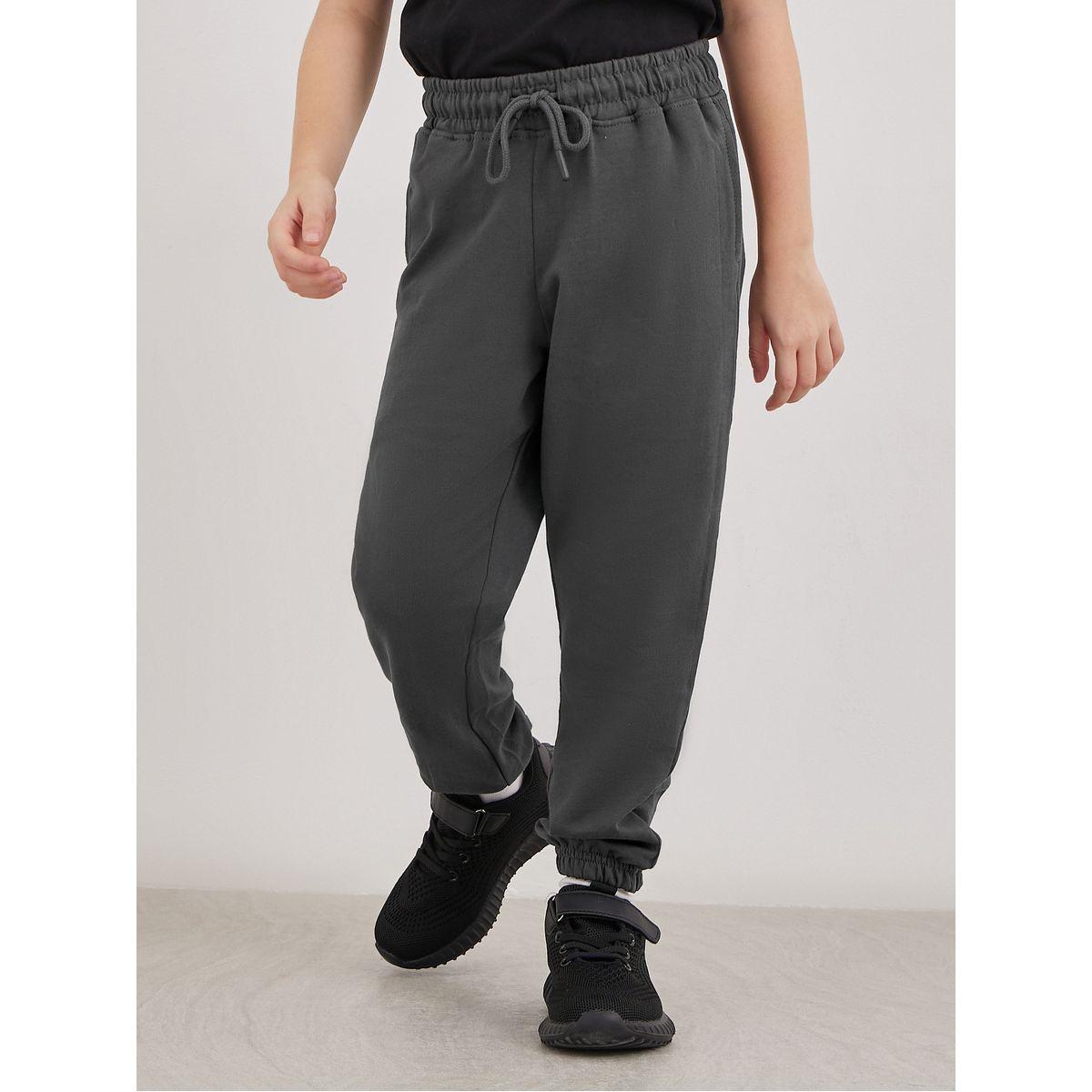 Styli Charcoal Cotton Cuffed Joggers with Pockets-boys-clothing-schoolwear-bottoms-joggers-image-1