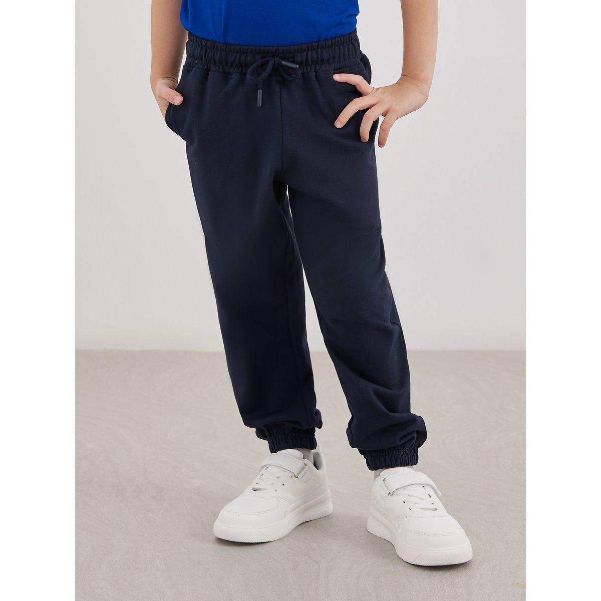 Styli Navy Blue Cotton Cuffed Joggers with Pockets-boys-clothing-schoolwear-bottoms-joggers-image-1