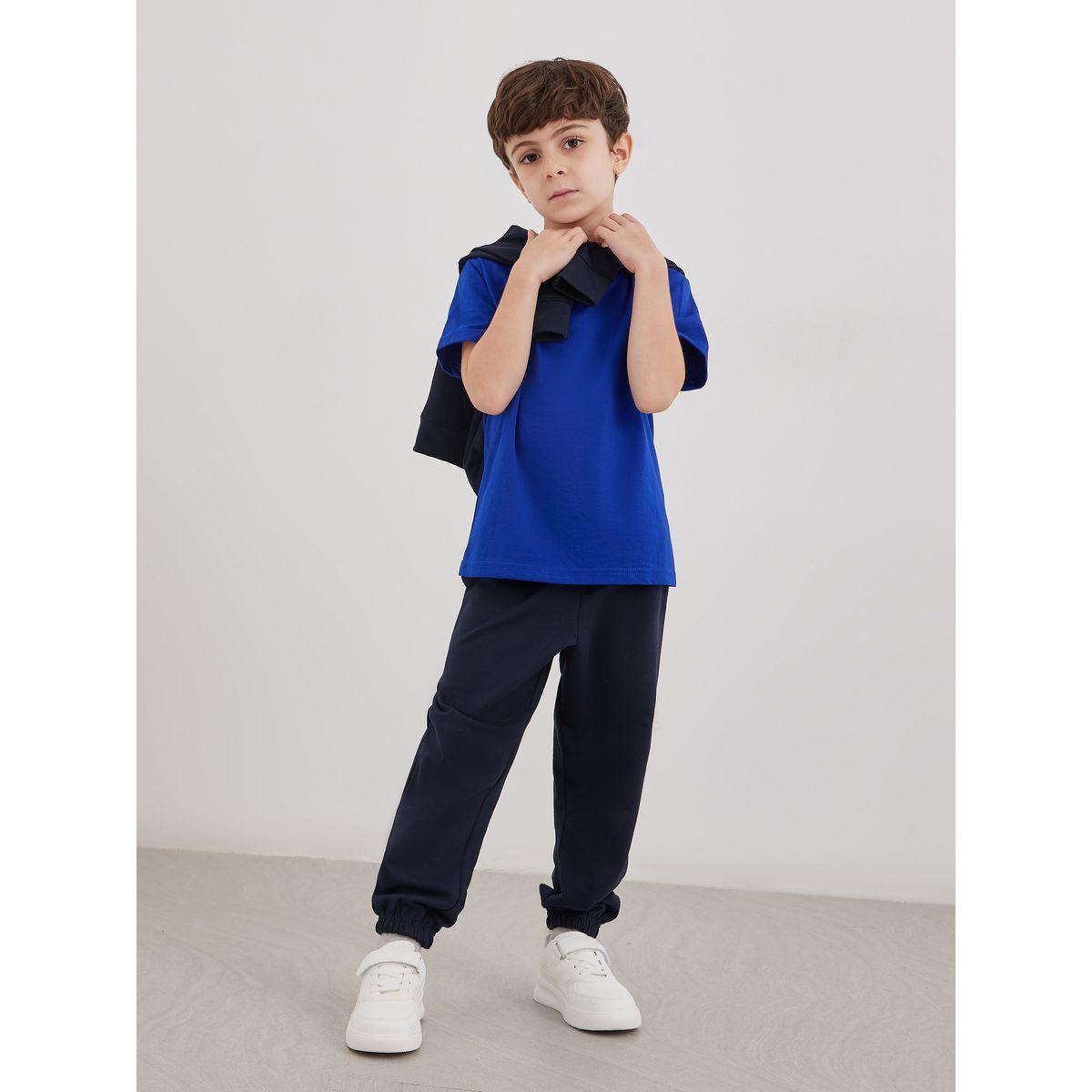 Styli Navy Blue Cotton Cuffed Joggers with Pockets-boys-clothing-schoolwear-bottoms-joggers-image-2