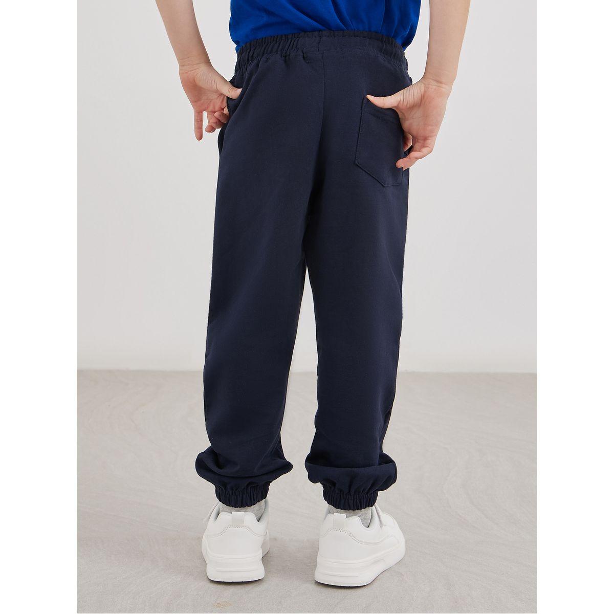 Styli Navy Blue Cotton Cuffed Joggers with Pockets-boys-clothing-schoolwear-bottoms-joggers-image-4