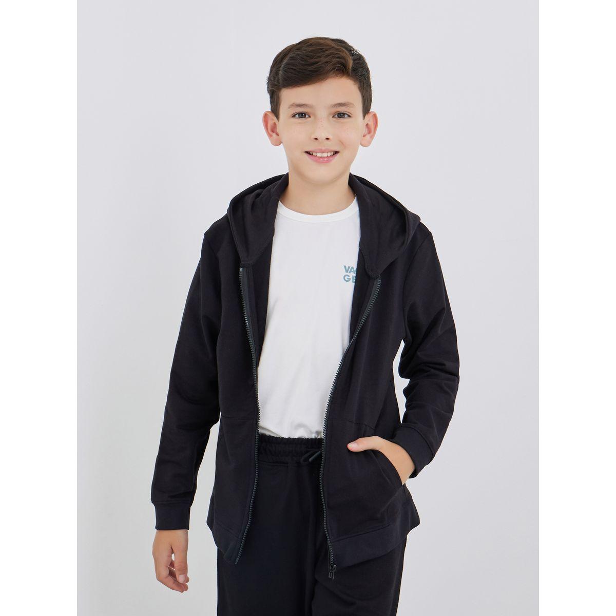 Styli Black Full Zip Hoodie with Pockets-boys-clothing-jacketsandcoats-image-1