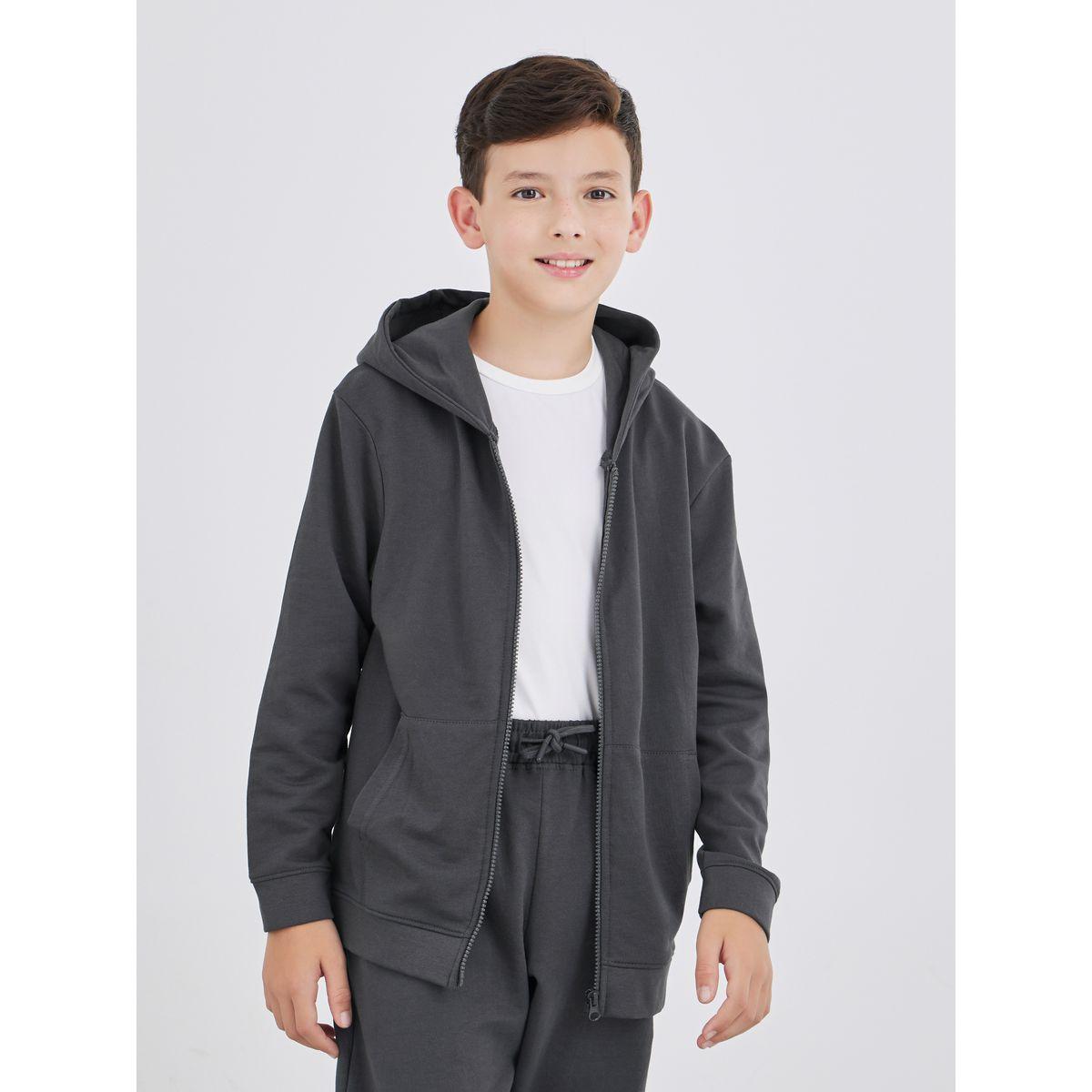 Styli Charcoal Full Zip Hoodie with Pockets-boys-clothing-jacketsandcoats-image-1