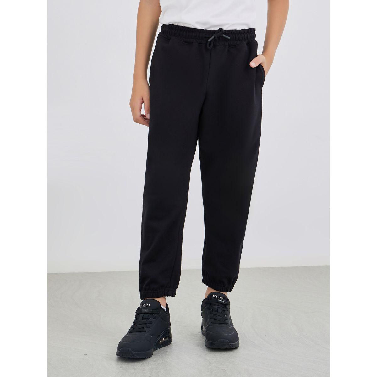 Styli Black Solid Cuffed Joggers with Slip Pockets-boys-clothing-schoolwear-bottoms-joggers-image-1