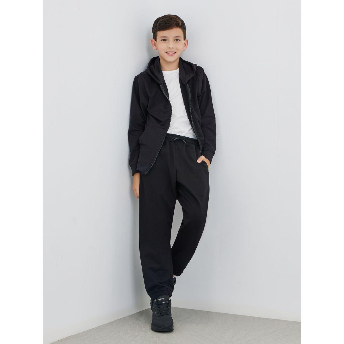 Styli Black Solid Cuffed Joggers with Slip Pockets-boys-clothing-schoolwear-bottoms-joggers-image-2