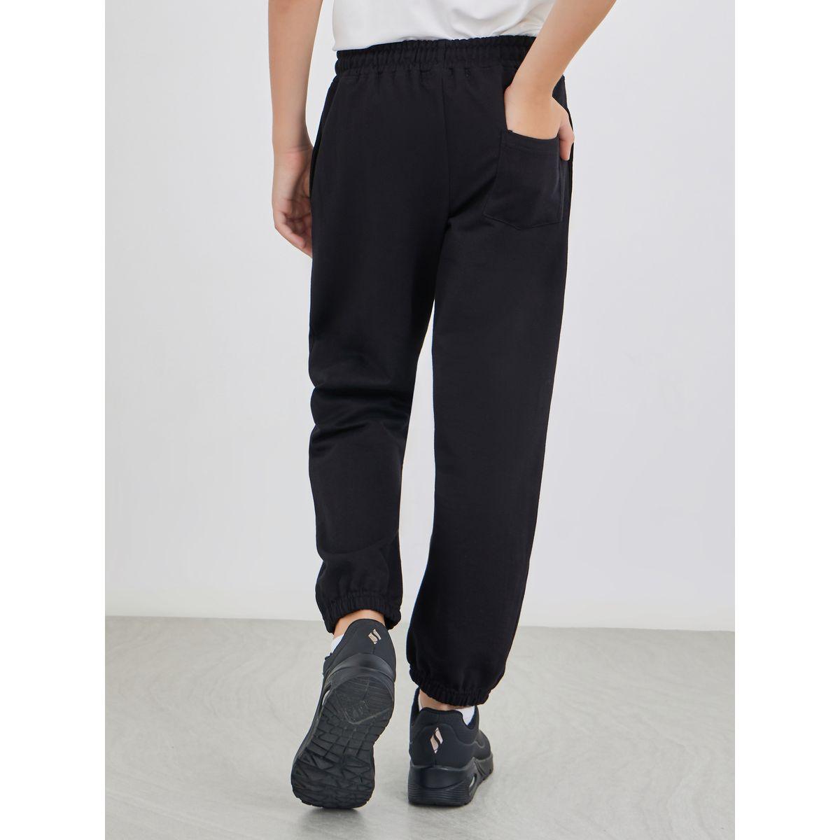 Styli Black Solid Cuffed Joggers with Slip Pockets-boys-clothing-schoolwear-bottoms-joggers-image-4