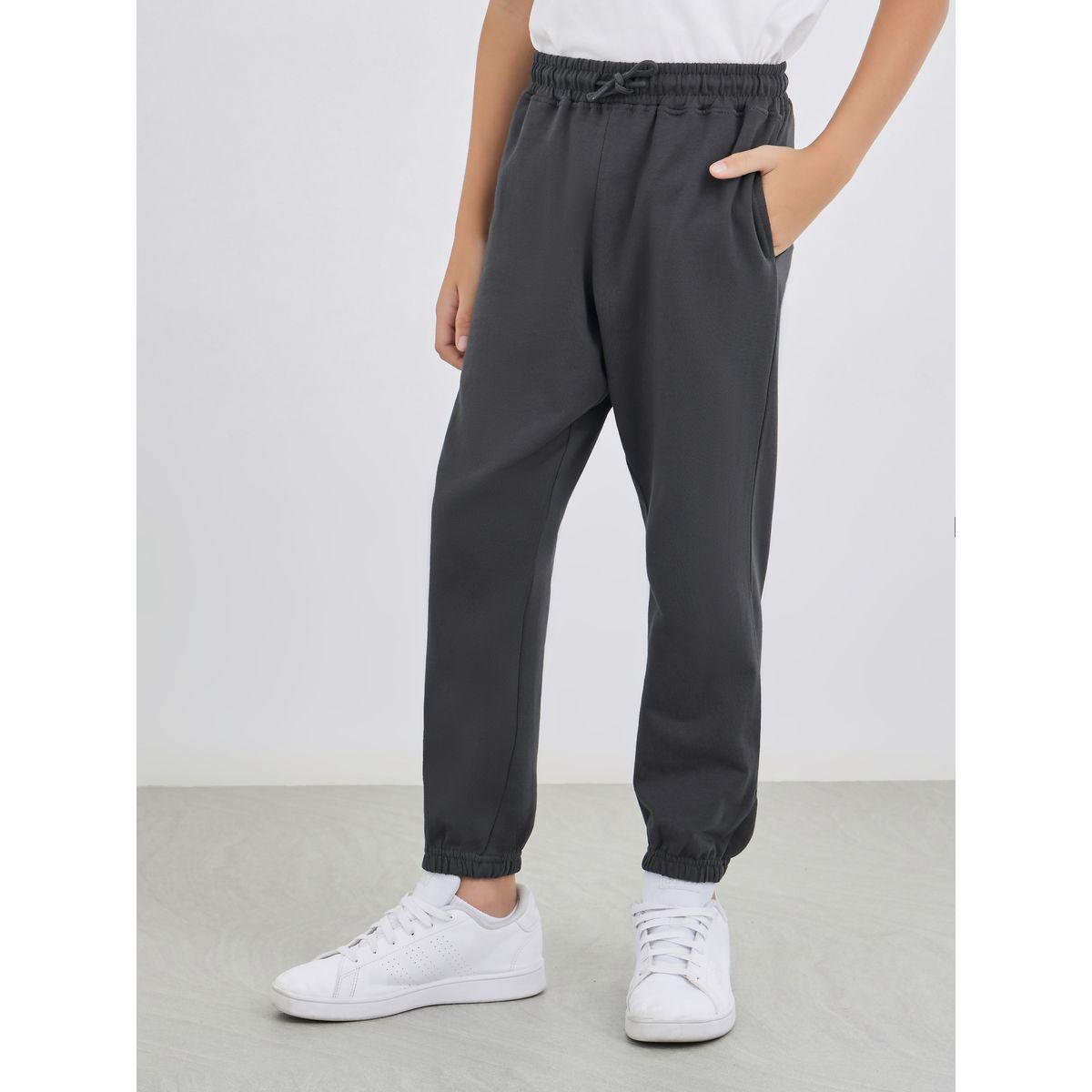 Styli Charcoal Solid Cuffed Joggers with Slip Pockets-boys-clothing-schoolwear-bottoms-joggers-image-1