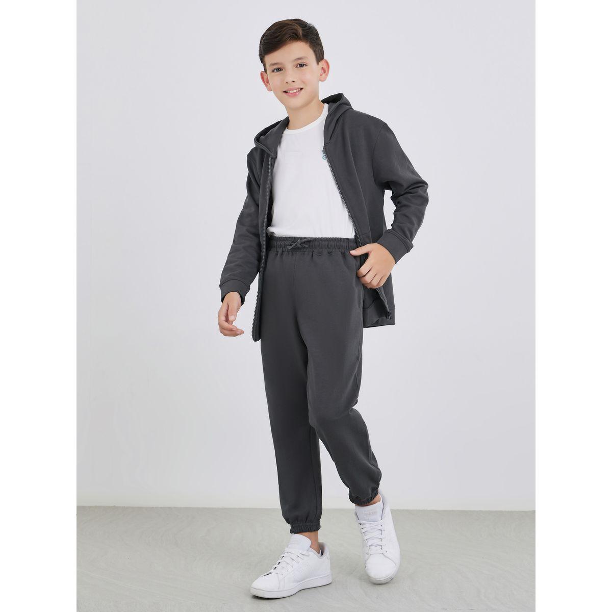 Styli Charcoal Solid Cuffed Joggers with Slip Pockets-boys-clothing-schoolwear-bottoms-joggers-image-2