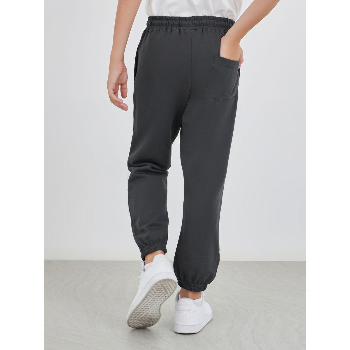 Styli Charcoal Solid Cuffed Joggers with Slip Pockets-boys-clothing-schoolwear-bottoms-joggers-image-4