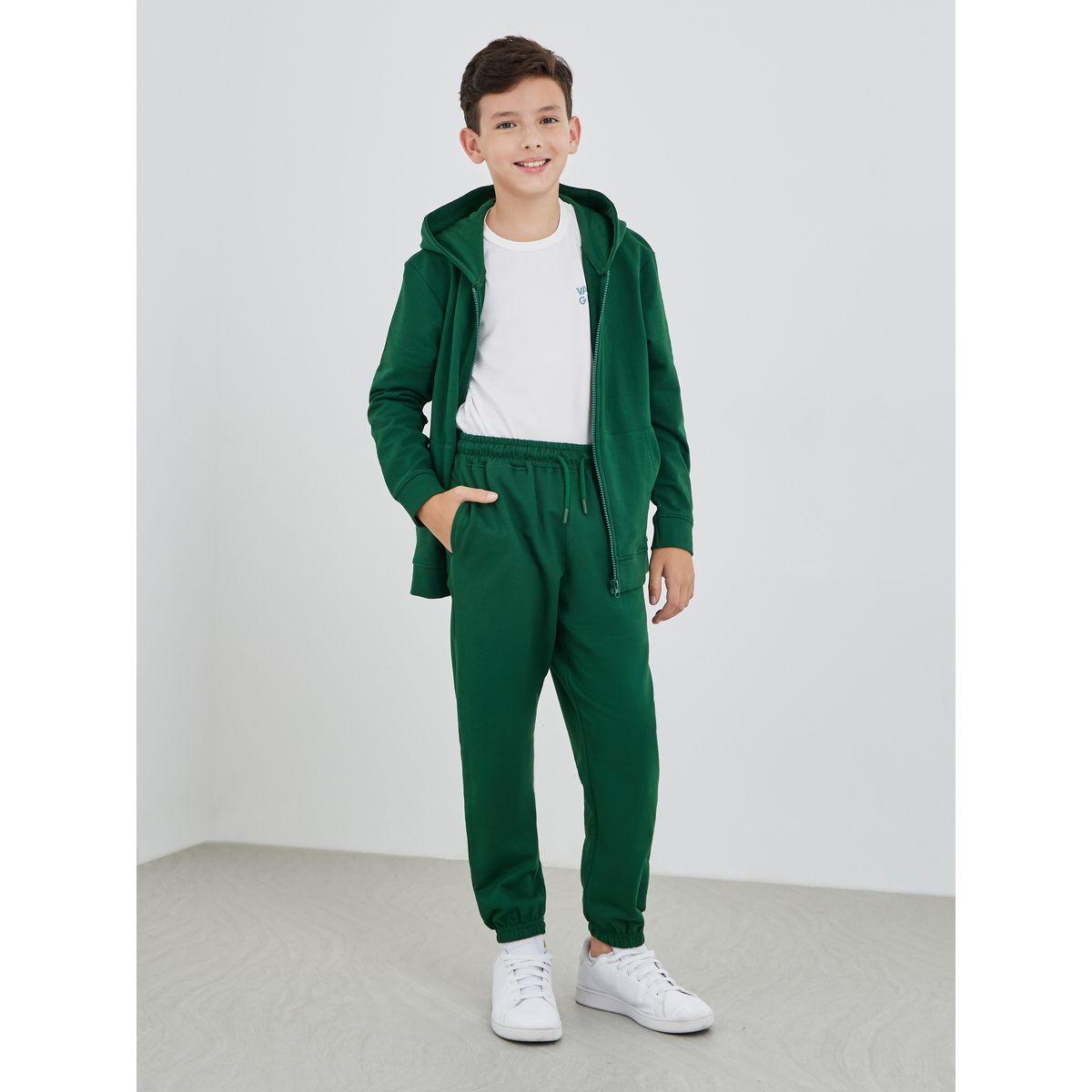 Styli Green Solid Cuffed Joggers with Slip Pockets-boys-clothing-schoolwear-bottoms-joggers-image-2